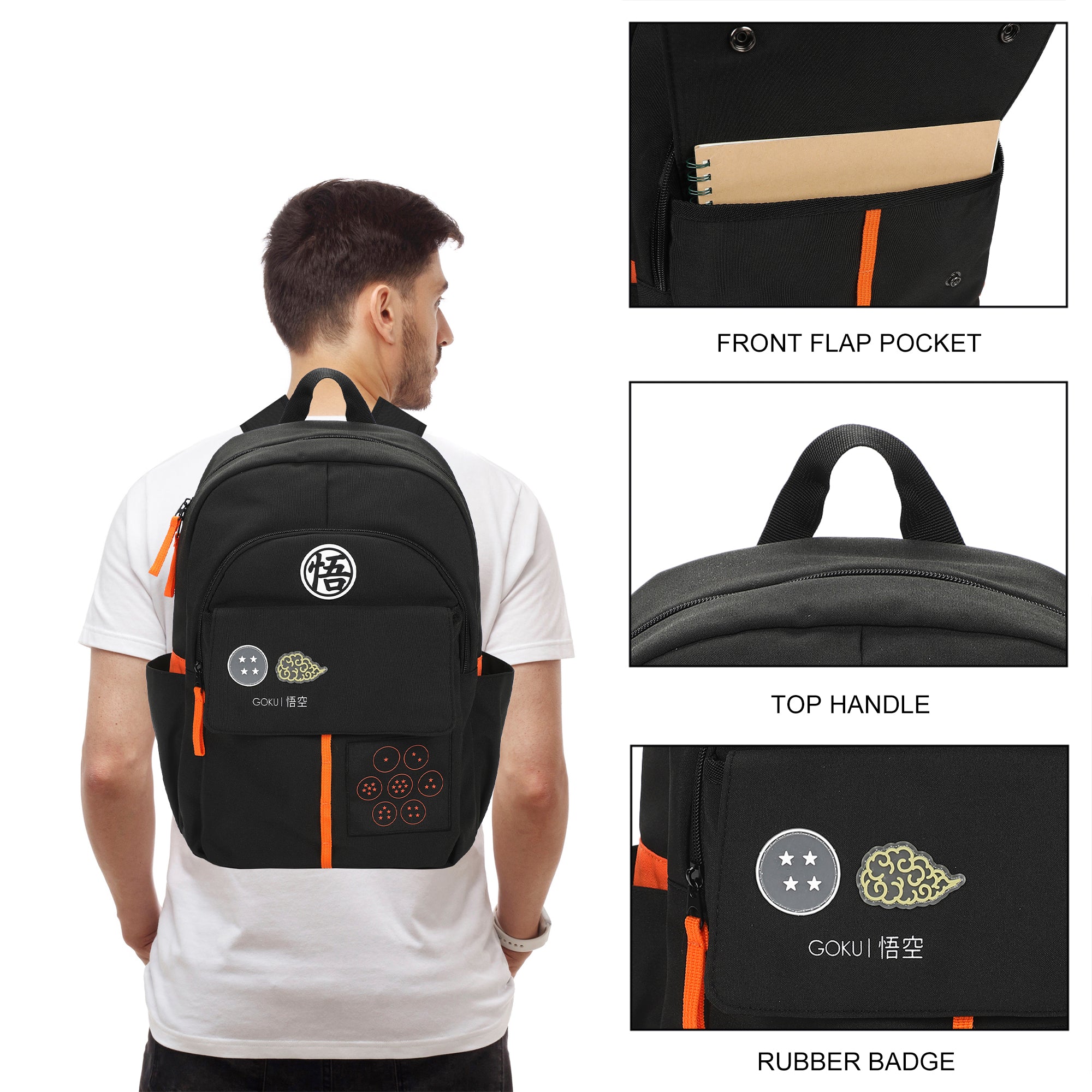 Dragon Ball Z Goku Symbols Black 17.5” Adult Commuter Backpack