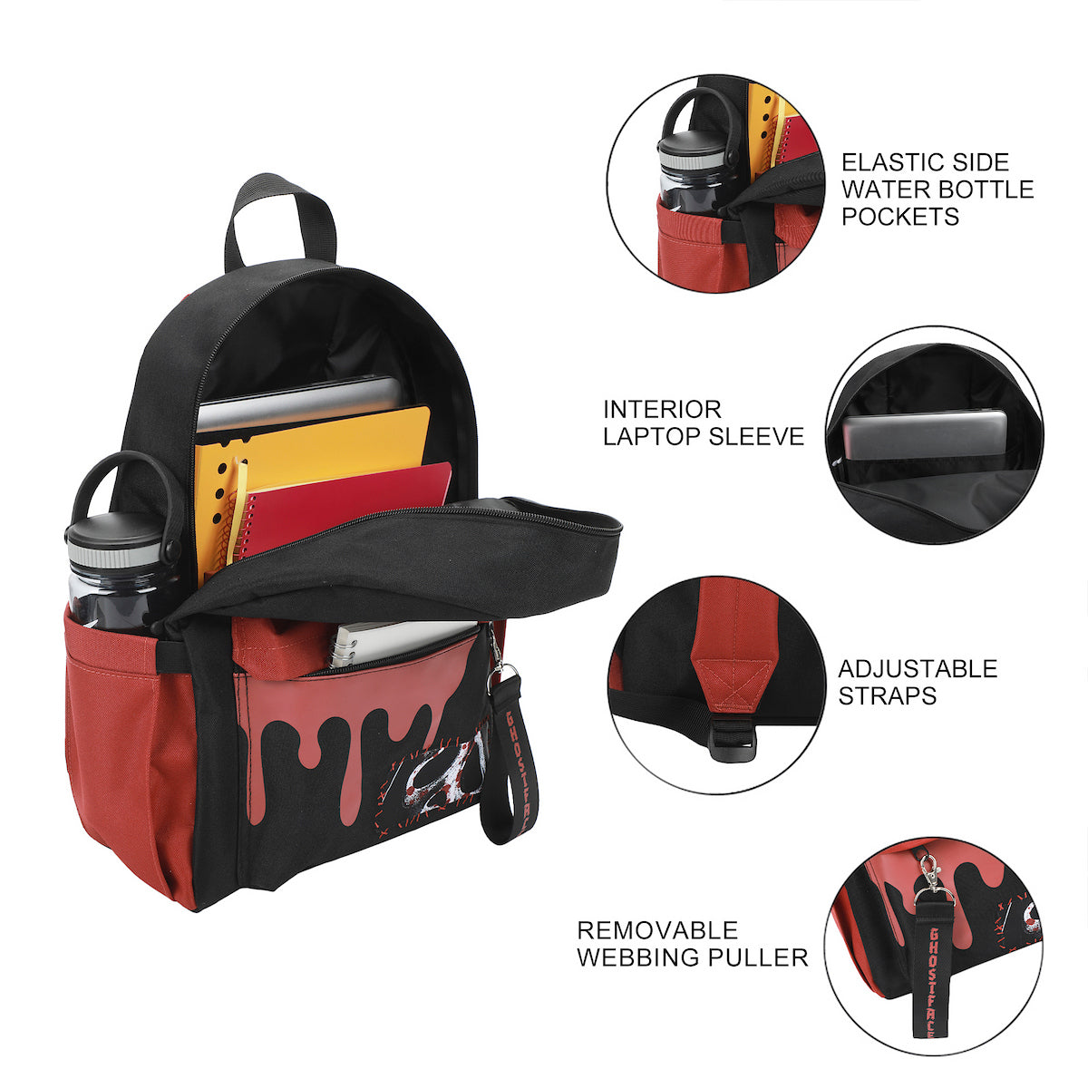 Ghostface Masks & Blood Drip Adult 16.5” Black Backpack