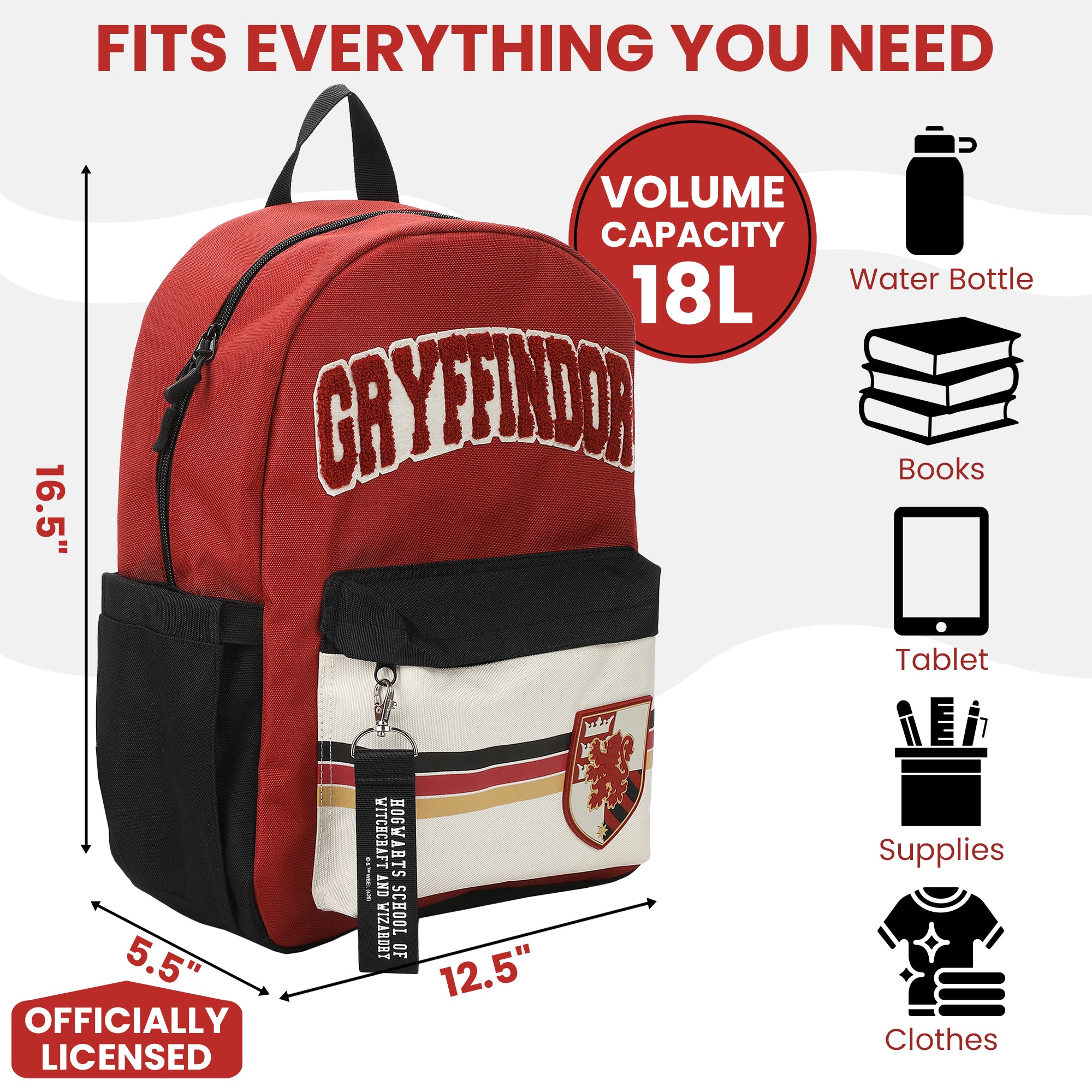 Harry Potter Gryffindor Crest 16.5" Adult Red Backpack