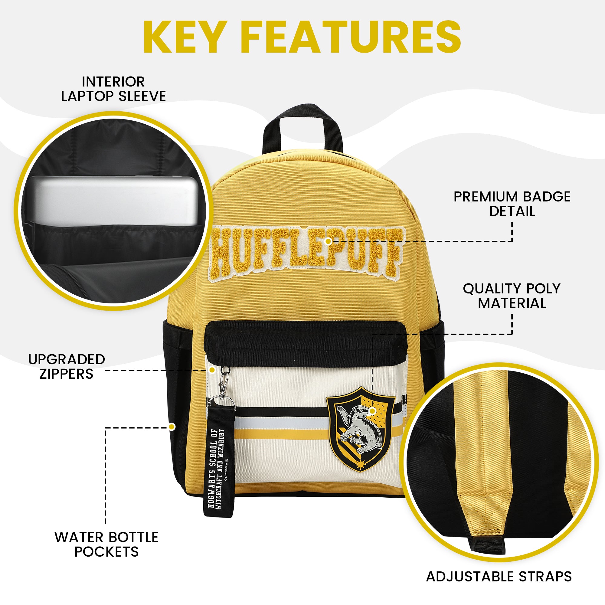 Harry Potter Hufflepuff Crest 16.5" Adult Yellow Backpack