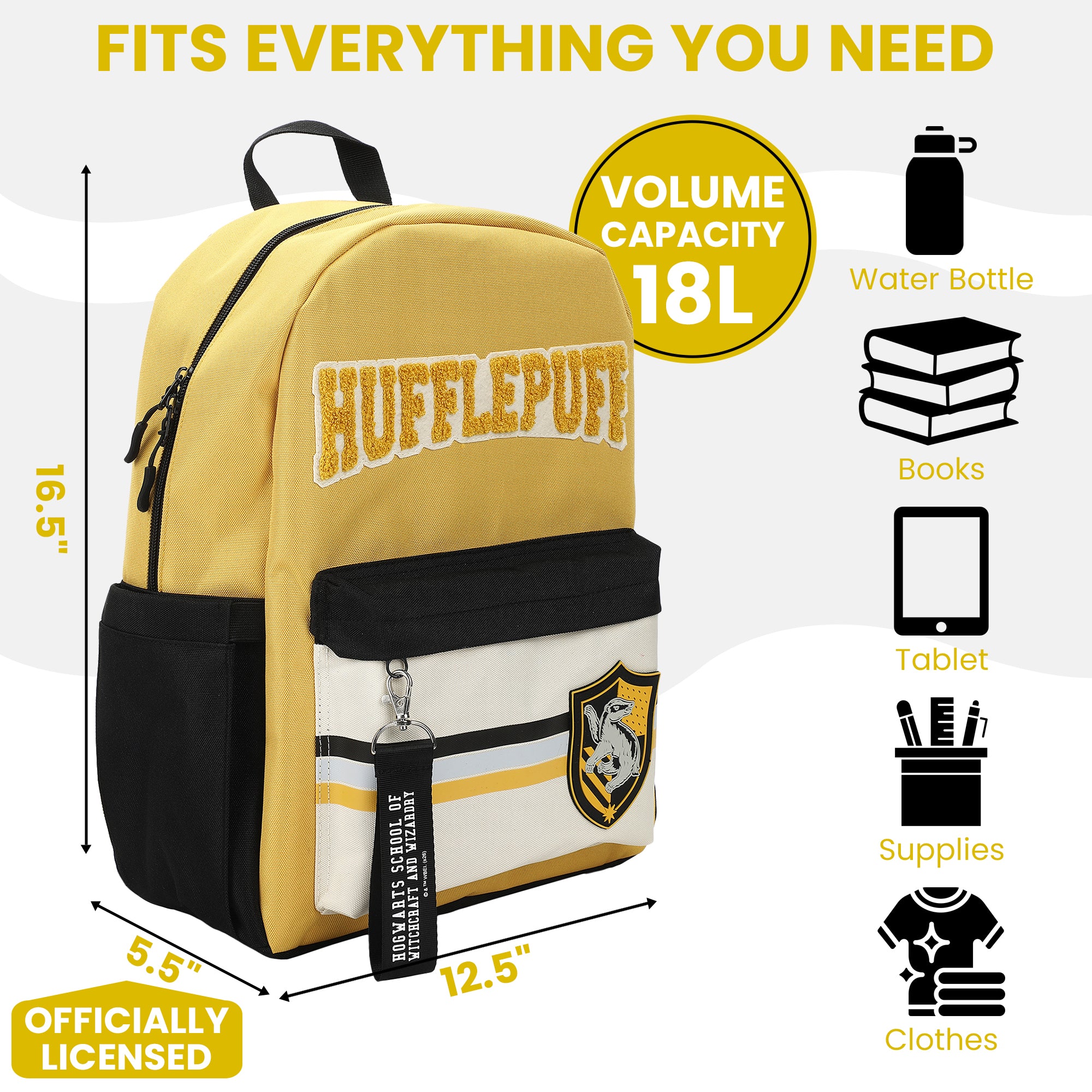 Harry Potter Hufflepuff Crest 16.5" Adult Yellow Backpack