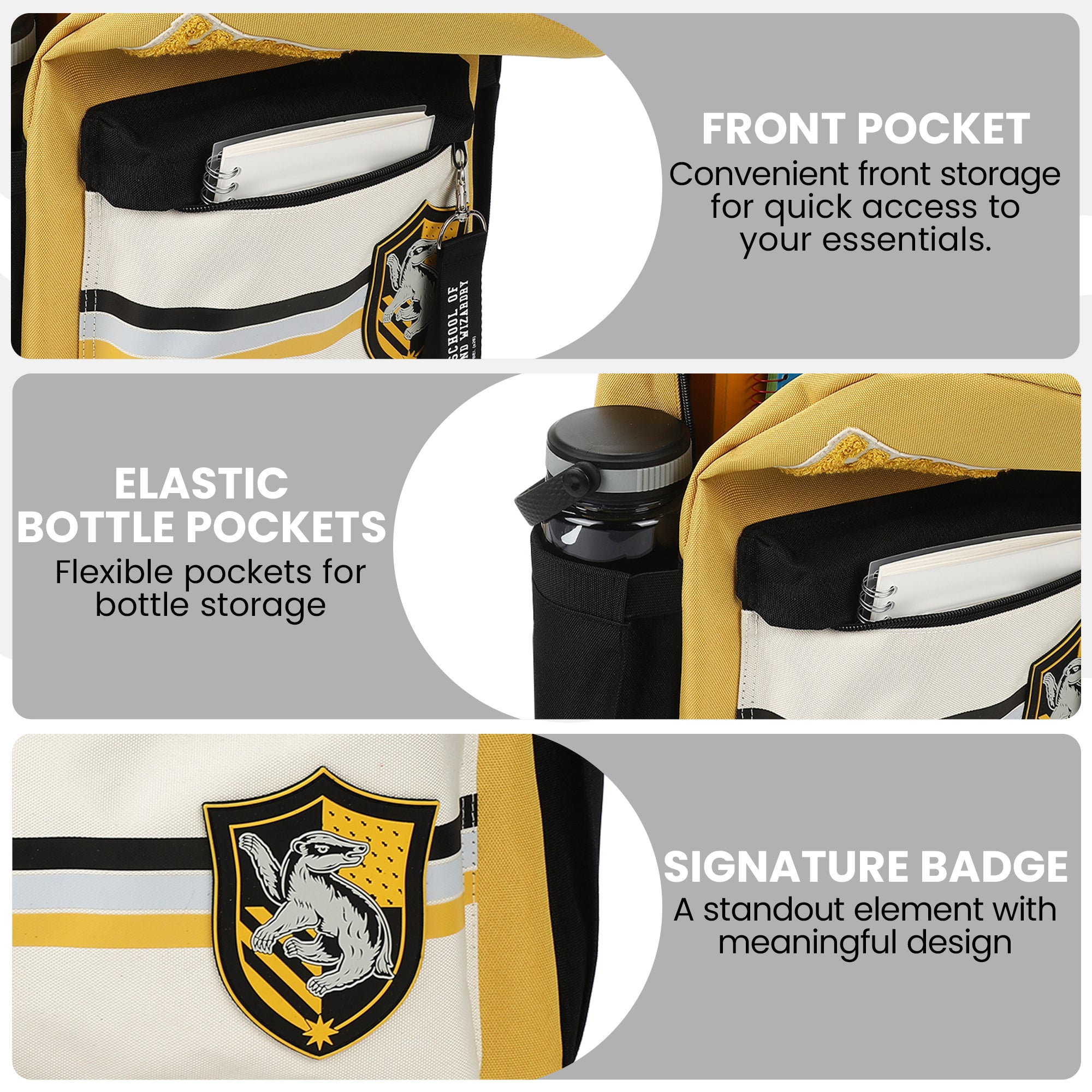 Harry Potter Hufflepuff Crest 16.5" Adult Yellow Backpack