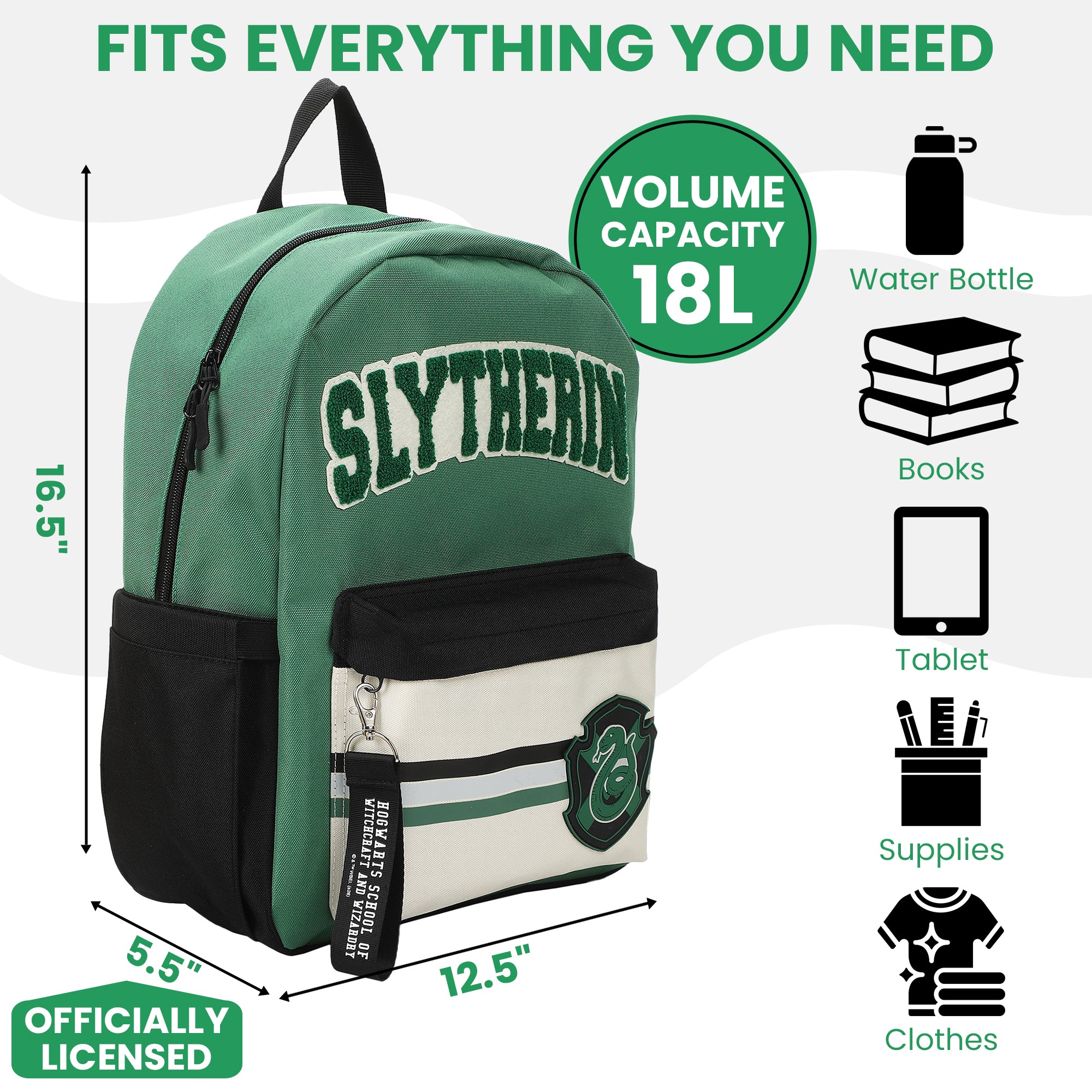 Harry Potter Slytherin Crest 16.5" Adult Green Backpack