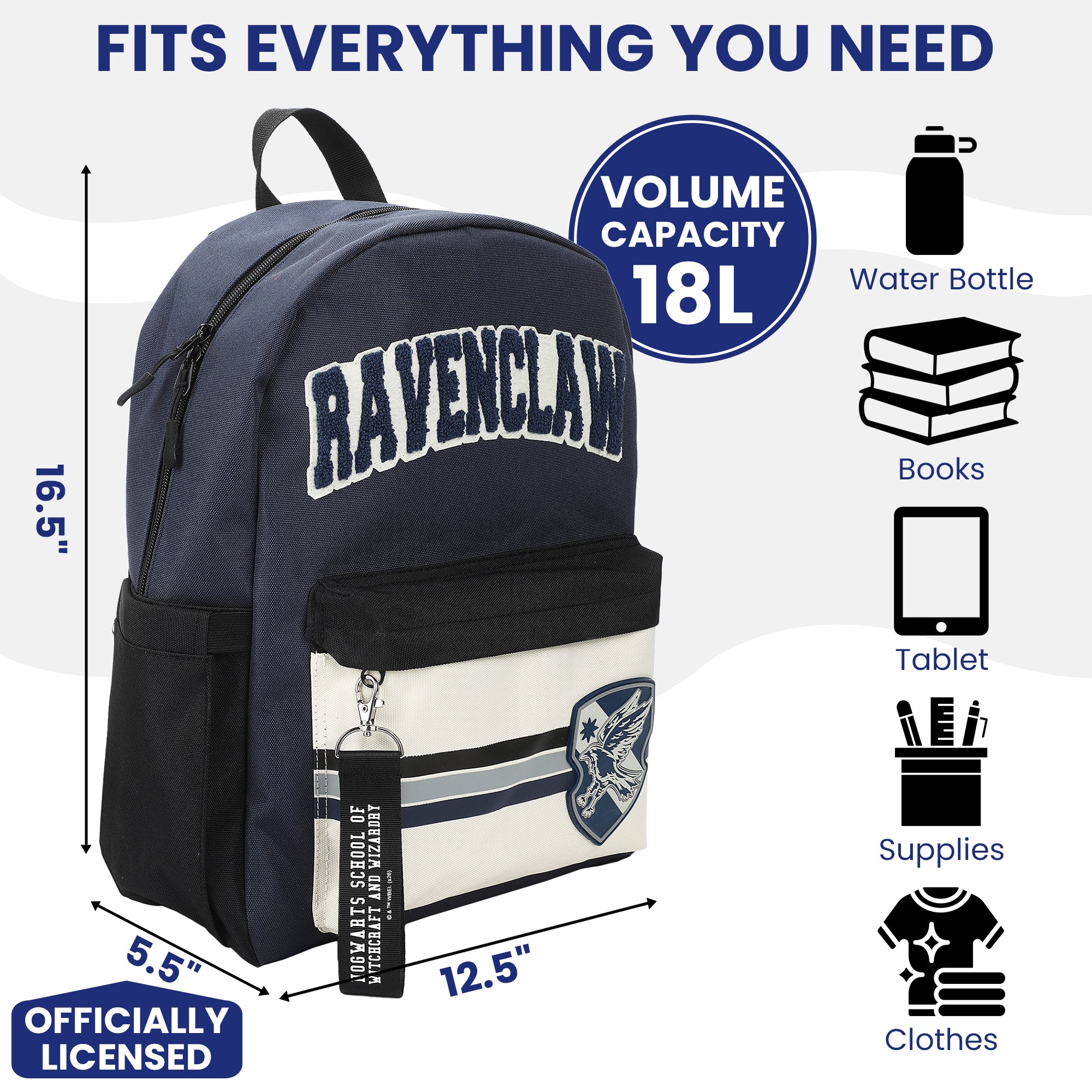 Harry Potter Ravenclaw Crest 16.5" Adult Blue Backpack