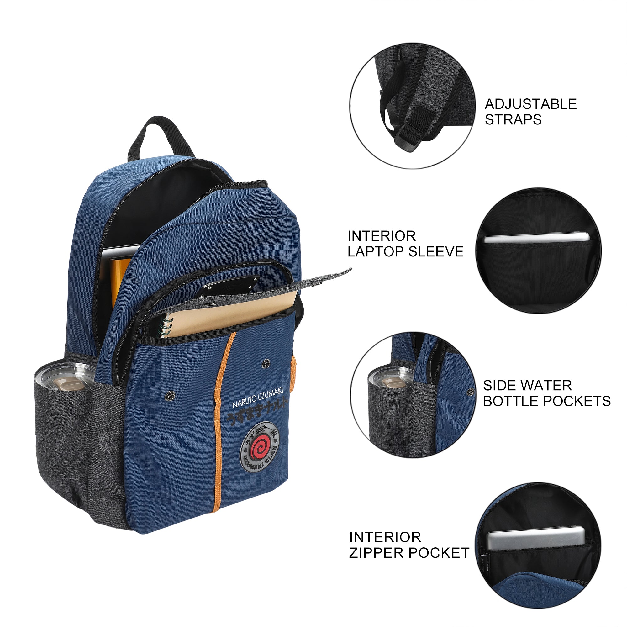 Naruto Shippuden Shinobi Symbols Blue 17.5” Adult Commuter Backpack
