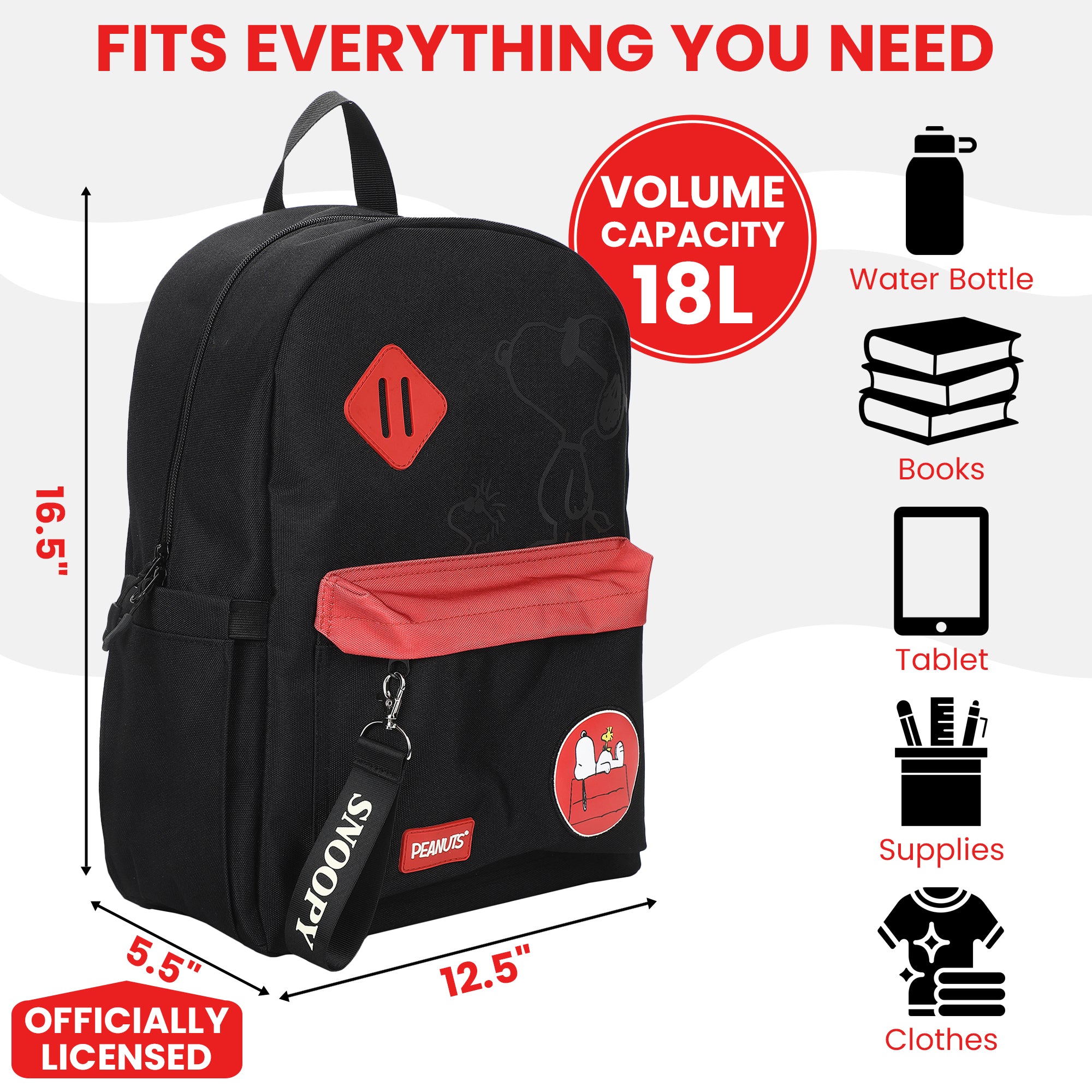 Peanuts Snoopy Line Art 16.5" Adult Black & Red Backpack