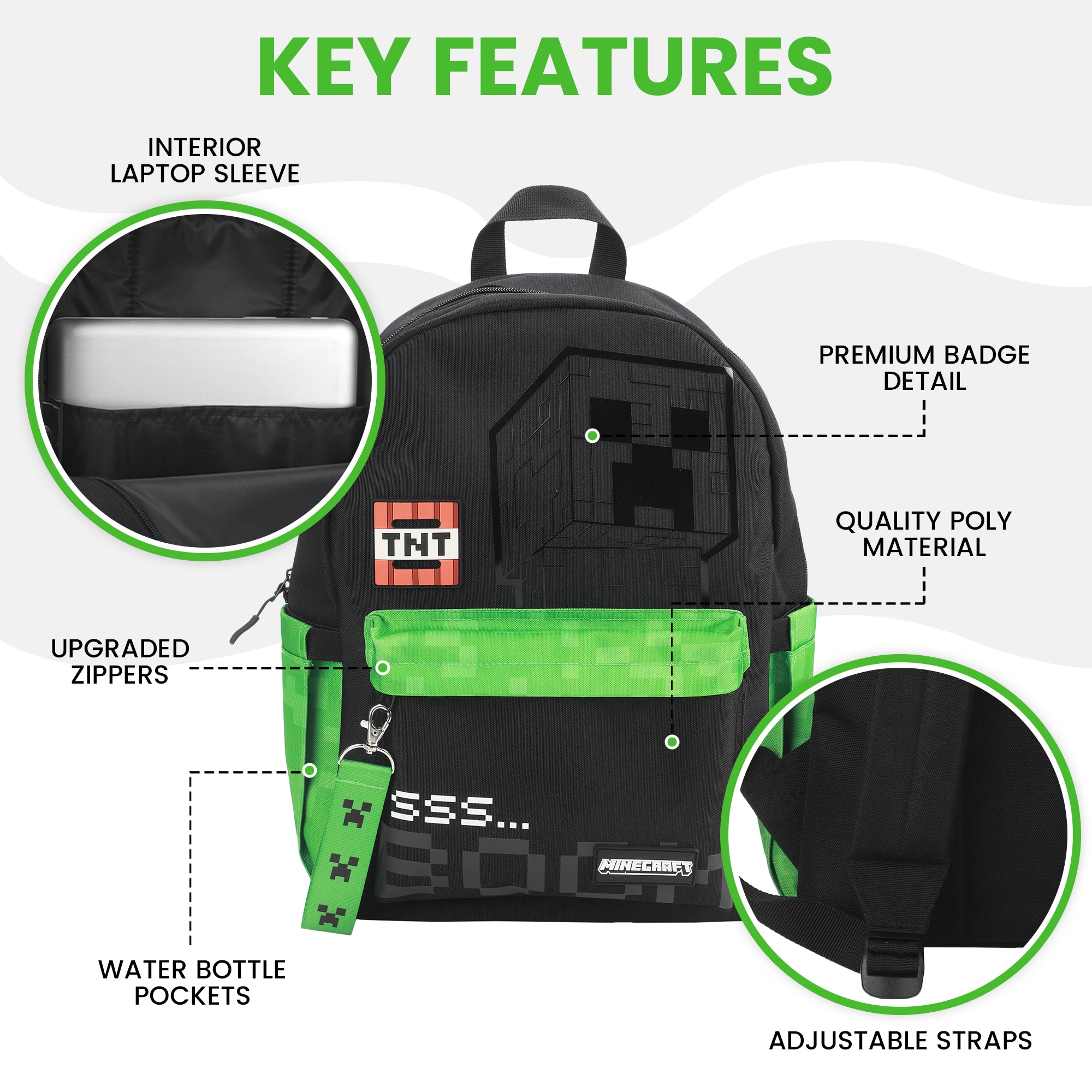 Minecraft TNT & Creepers 16.5” Adult Black Backpack