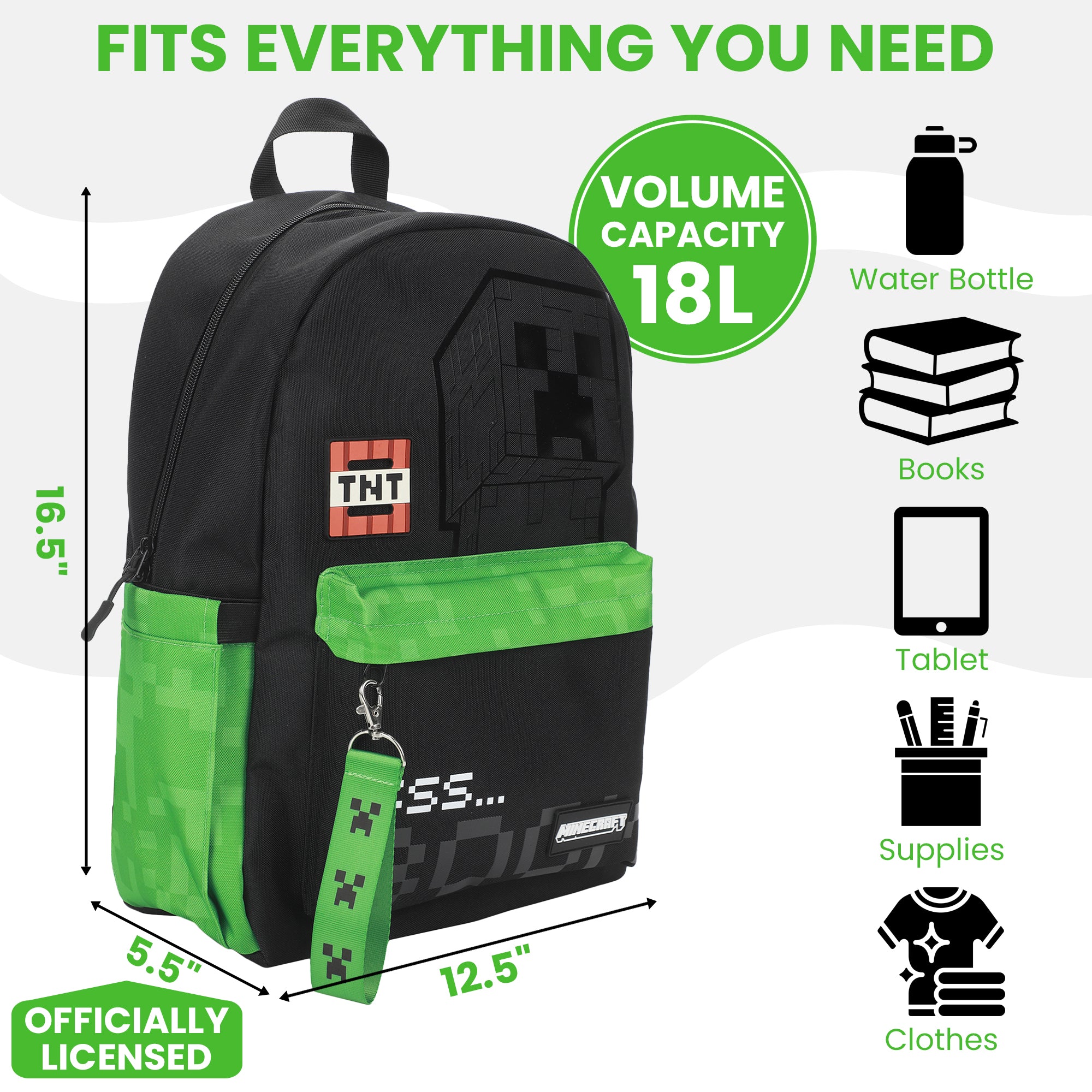 Minecraft TNT & Creepers 16.5” Adult Black Backpack