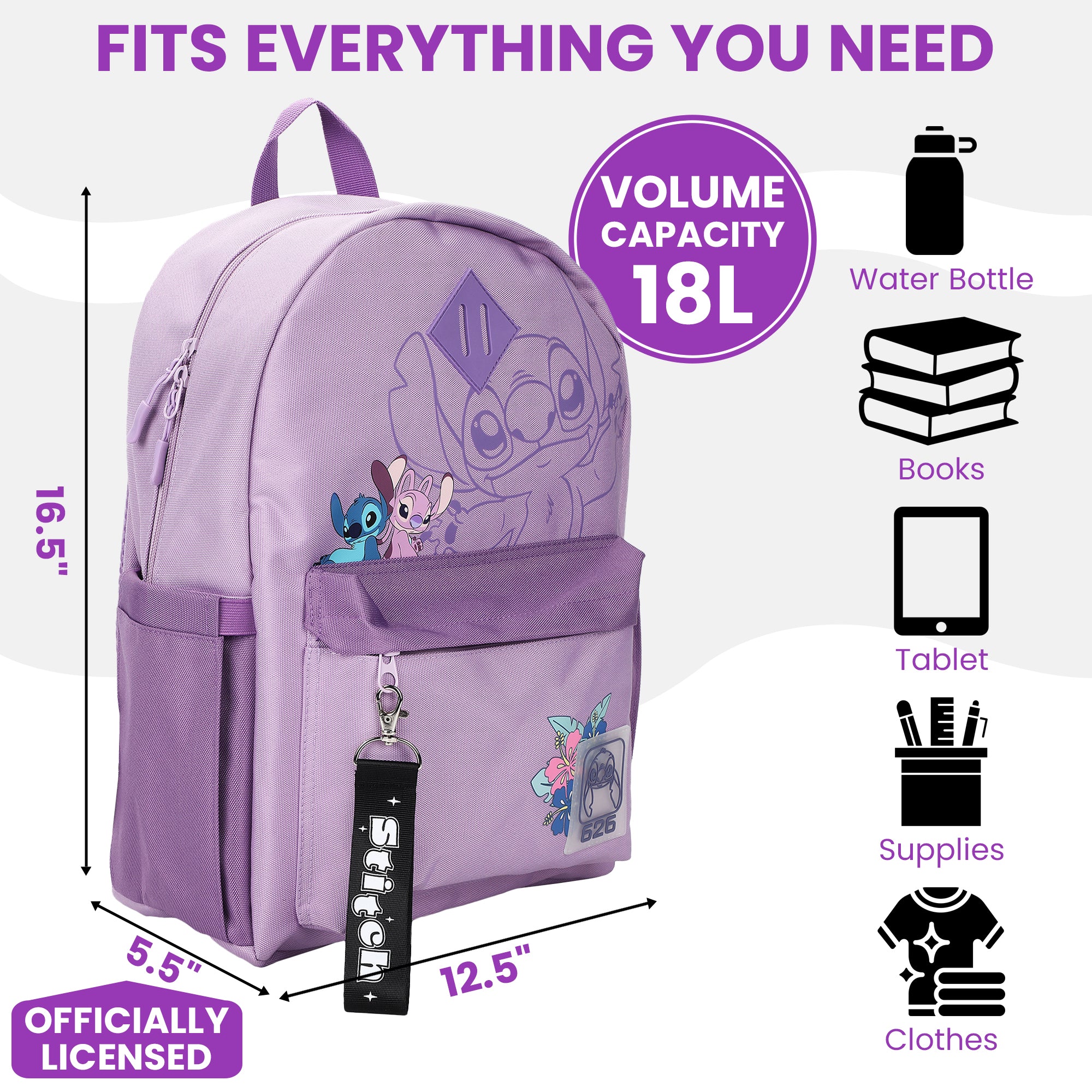 Lilo & Stitch Line Art 16.5” Adult Lavender Backpack