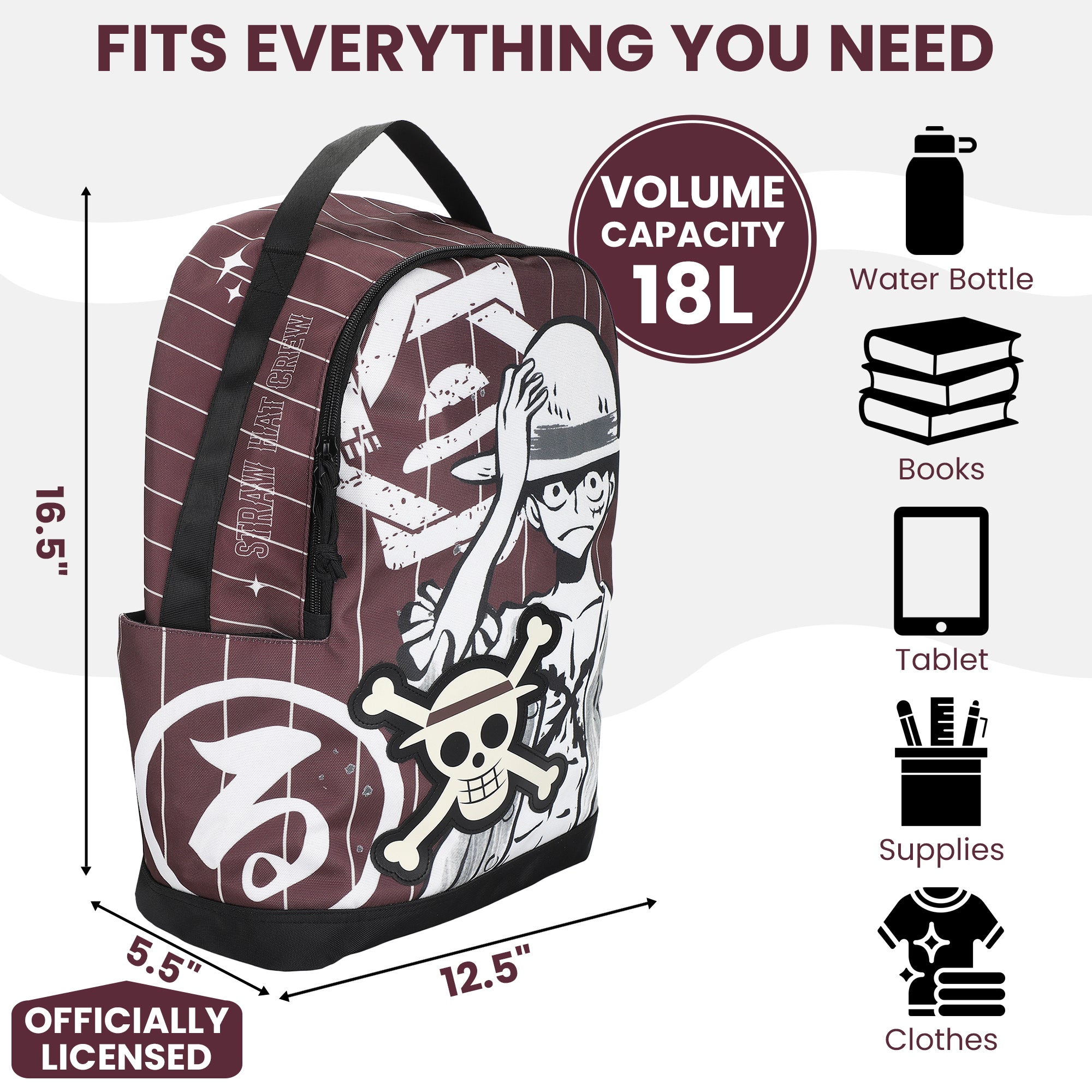 One Piece Luffy Character Art 18.5” Adult Brown Backpack