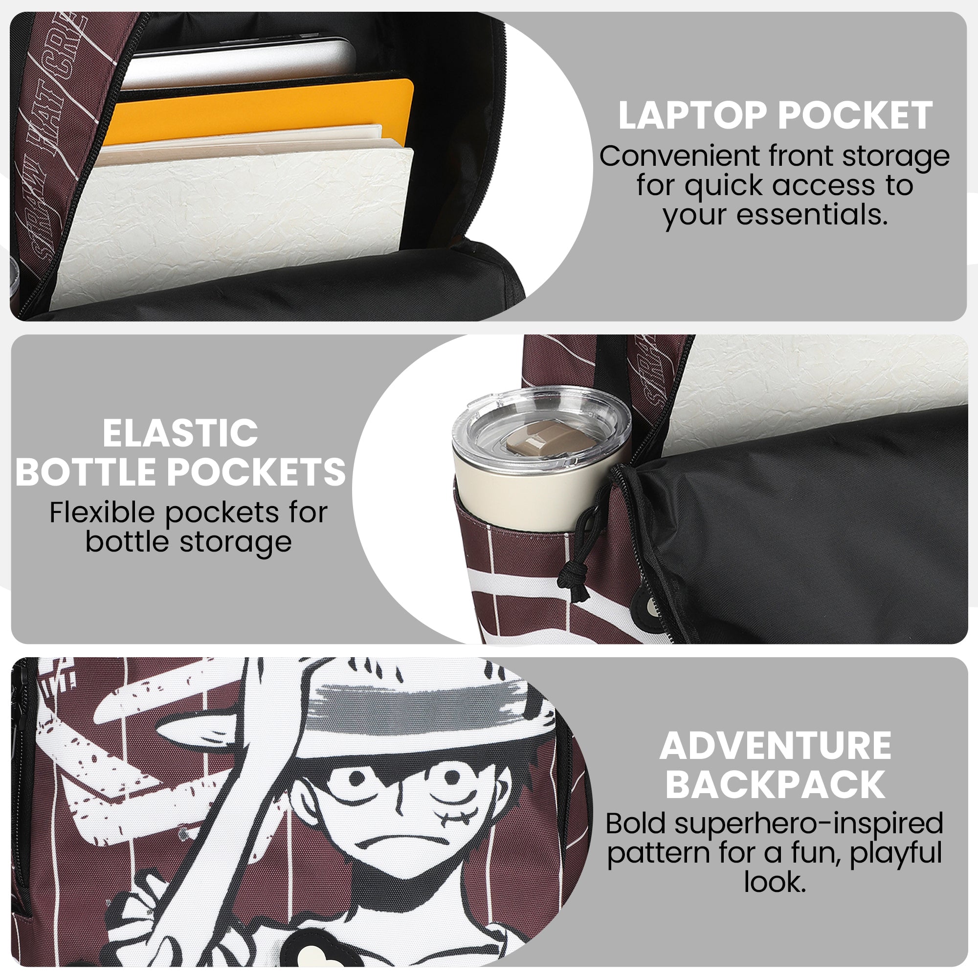 One Piece Luffy Character Art 18.5” Adult Brown Backpack