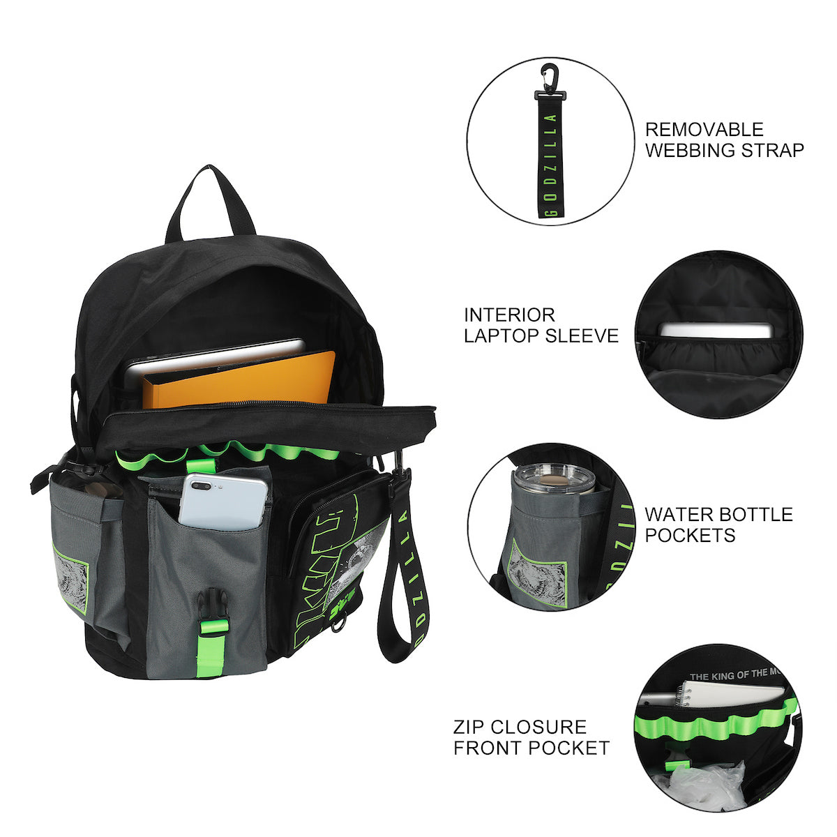 Godzilla The King Of The Monsters Adult Black 18.5" Utility Backpack