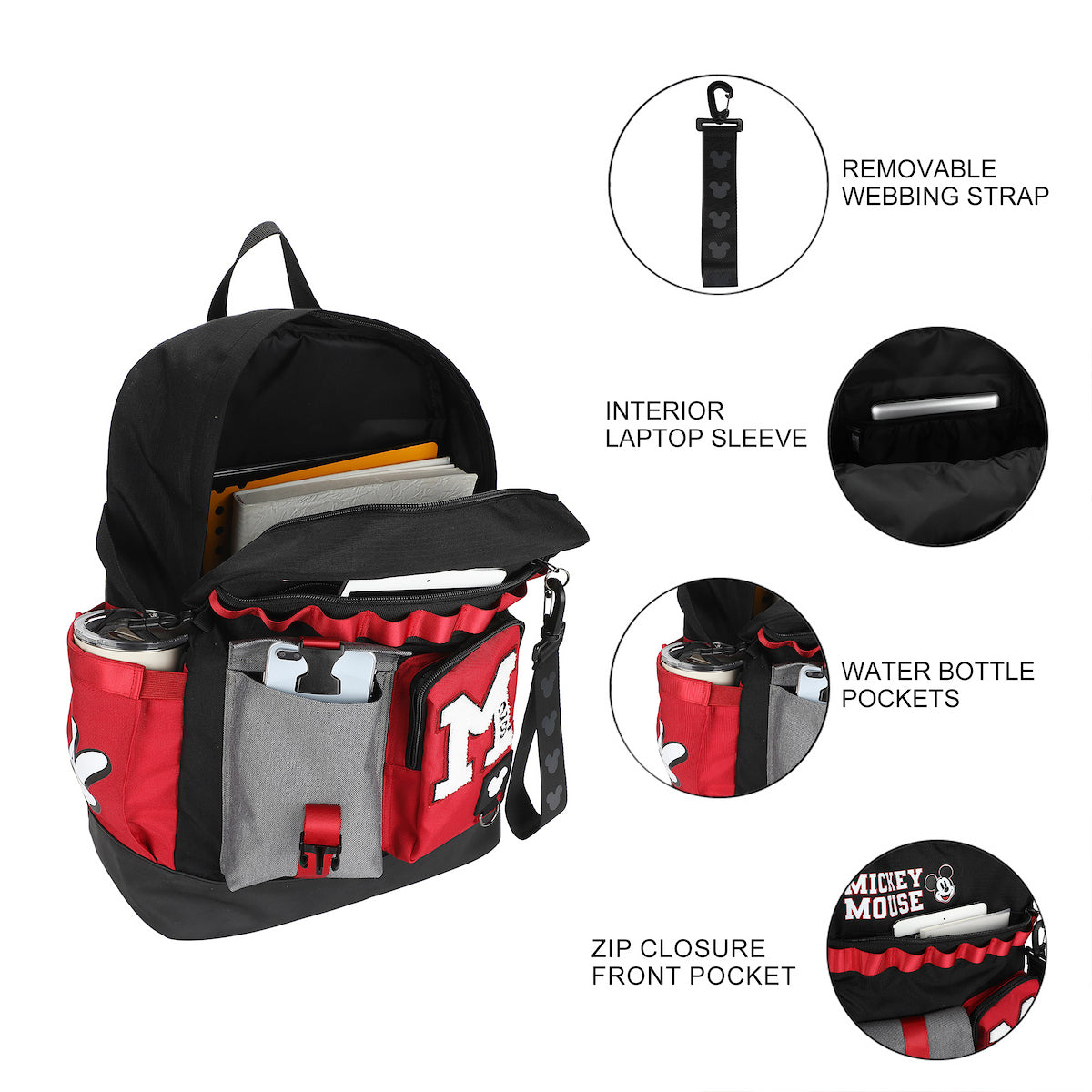 Disney Mickey Mouse M 18.5" Adult Black & Red Backpack