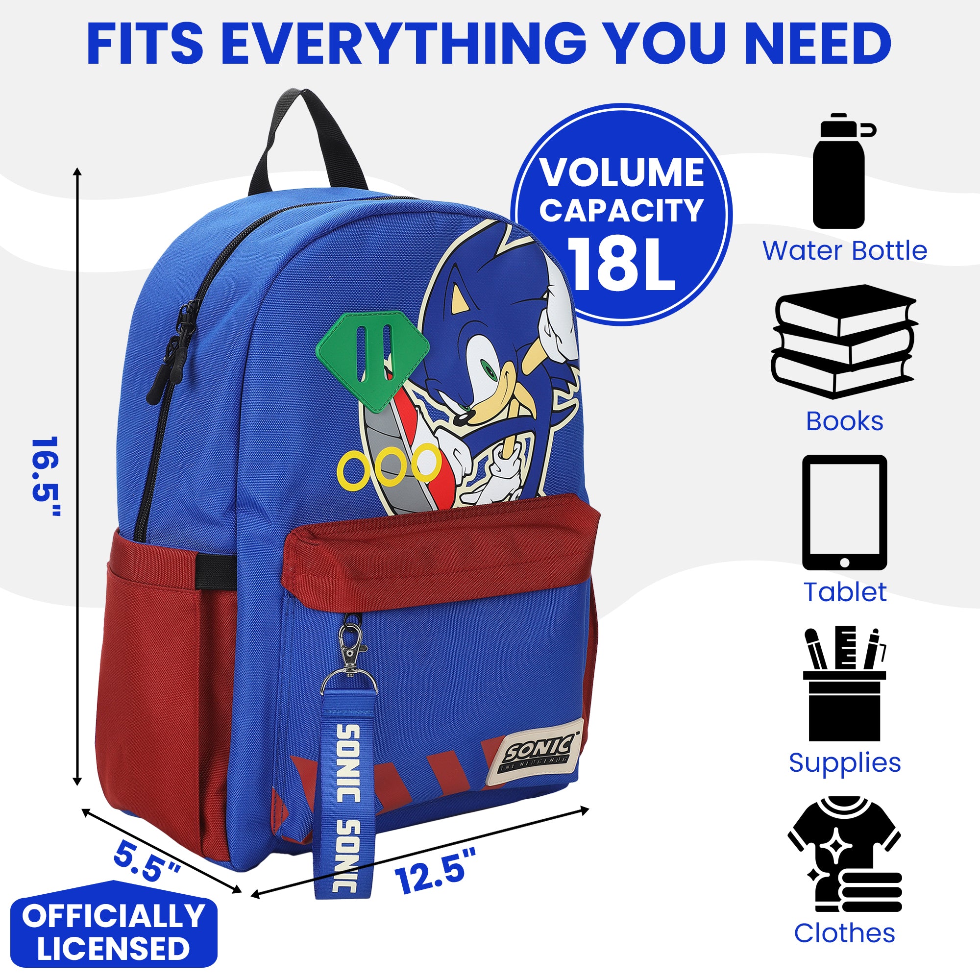 Sonic The Hedgehog Sonic Character Art 16.5" Adult Blue Backpack