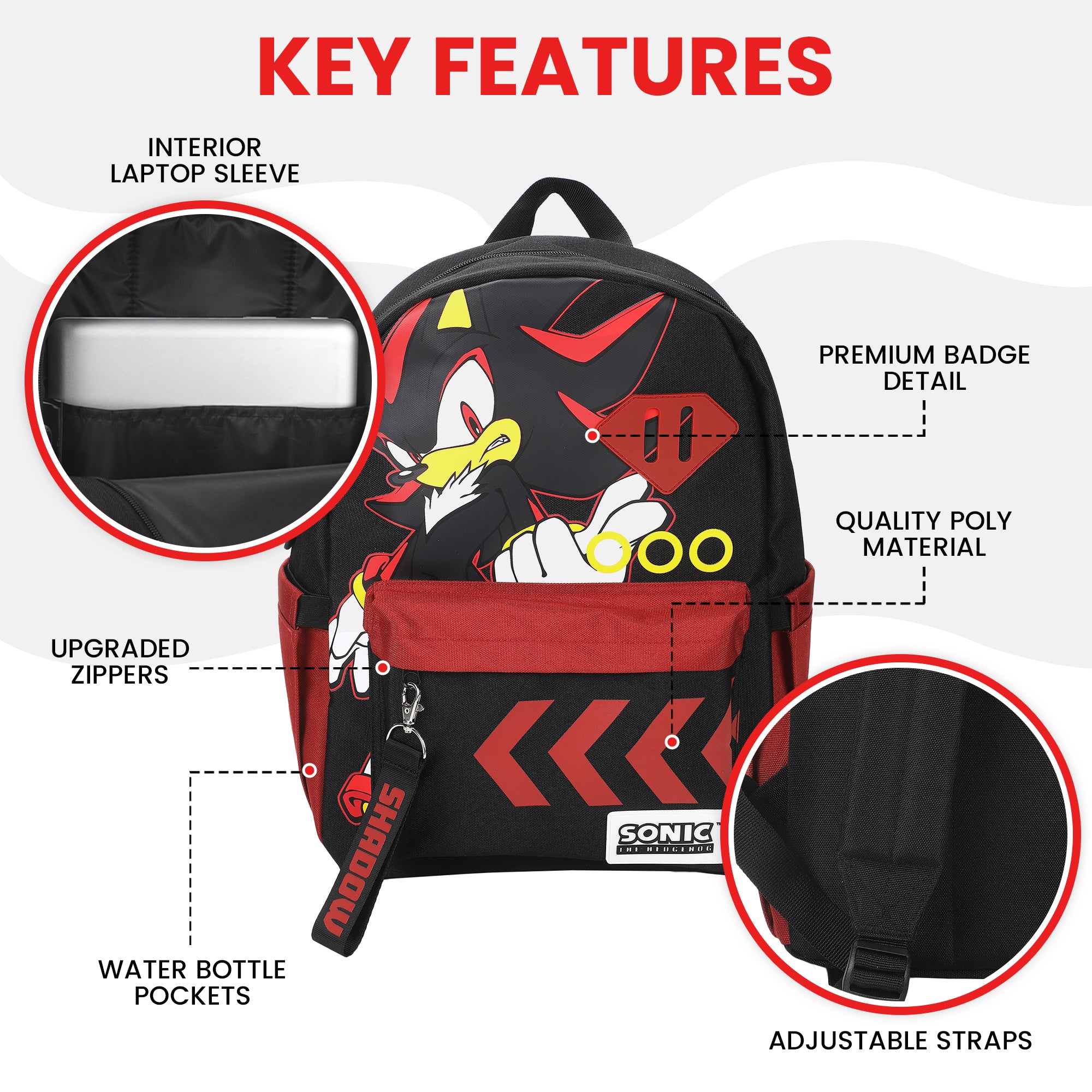 Sonic The Hedgehog Shadow Character Art 16.5" Adult Black Backpack