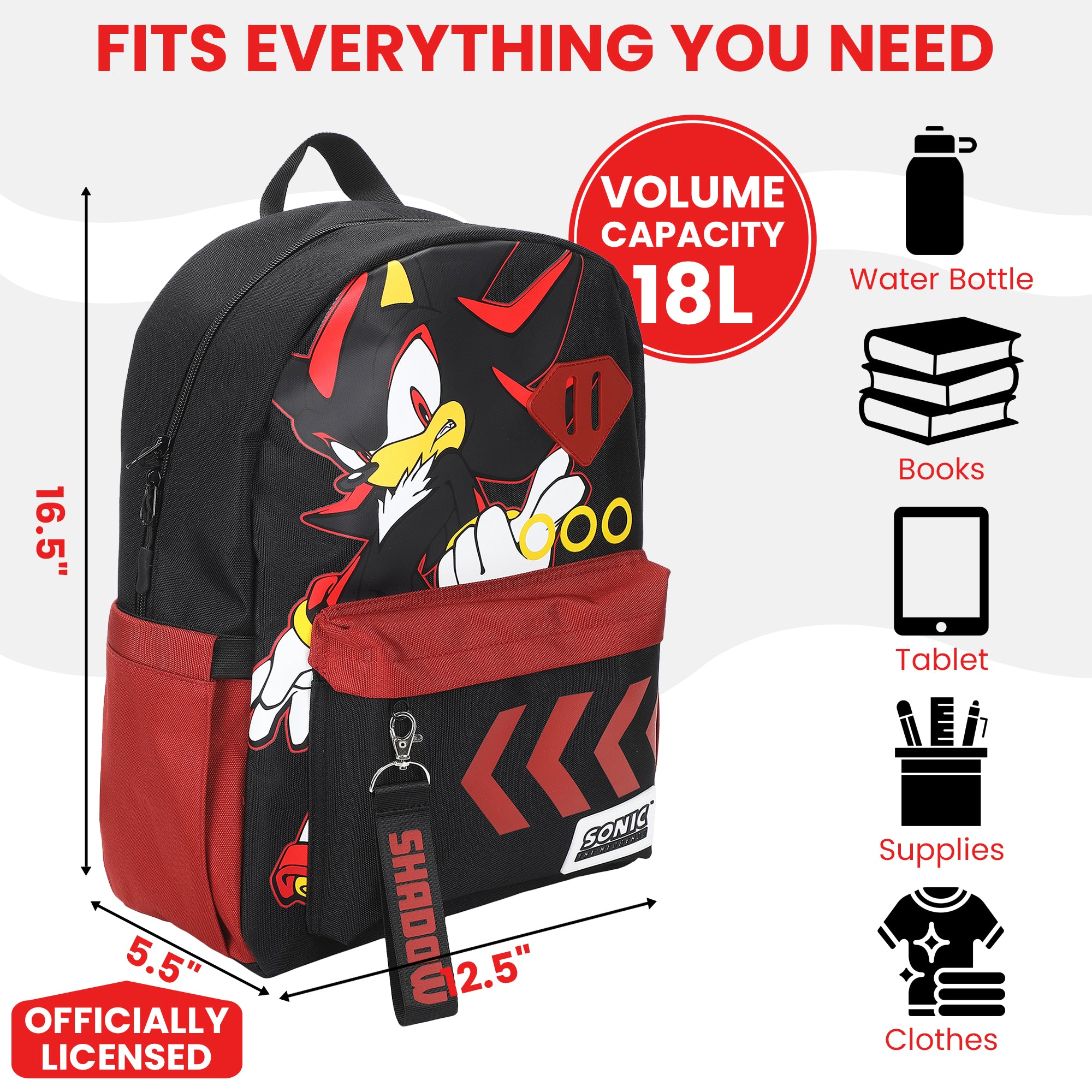 Sonic The Hedgehog Shadow Character Art 16.5" Adult Black Backpack