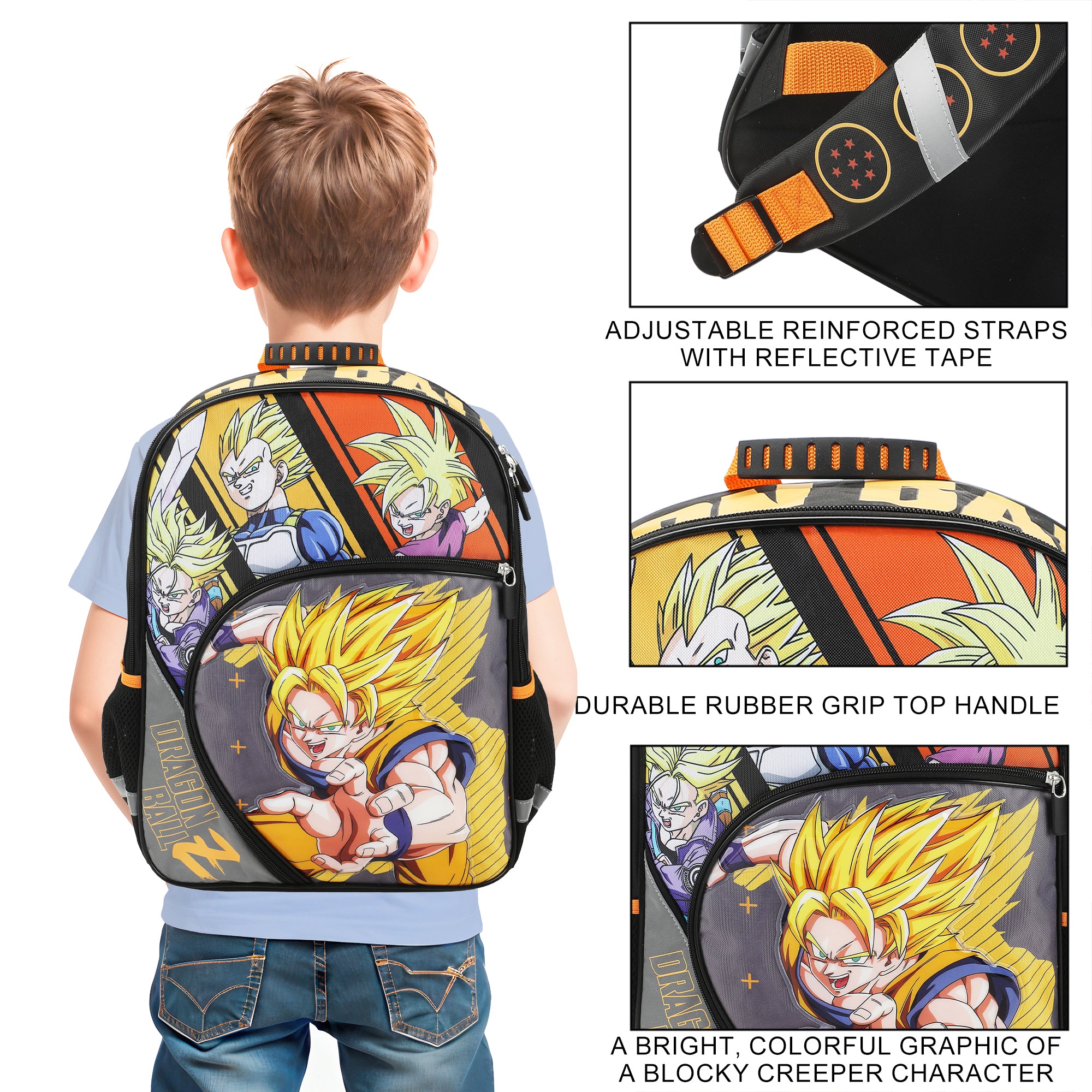 Dragon Ball Z Super Saiyan Character Panels 16" kids boys Backpack