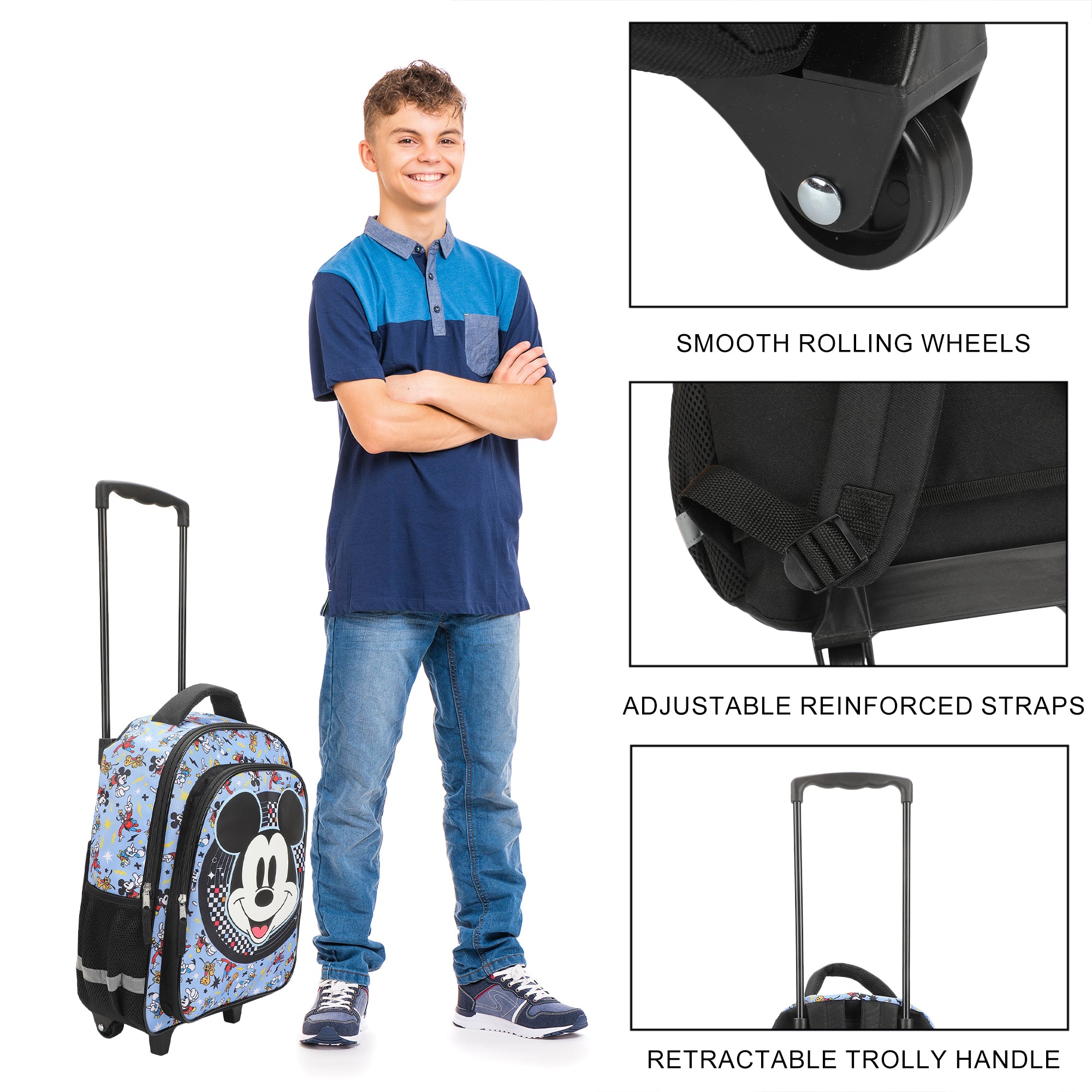 Disney Mickey Mouse Big Face 16" Rolling Travel Backpack