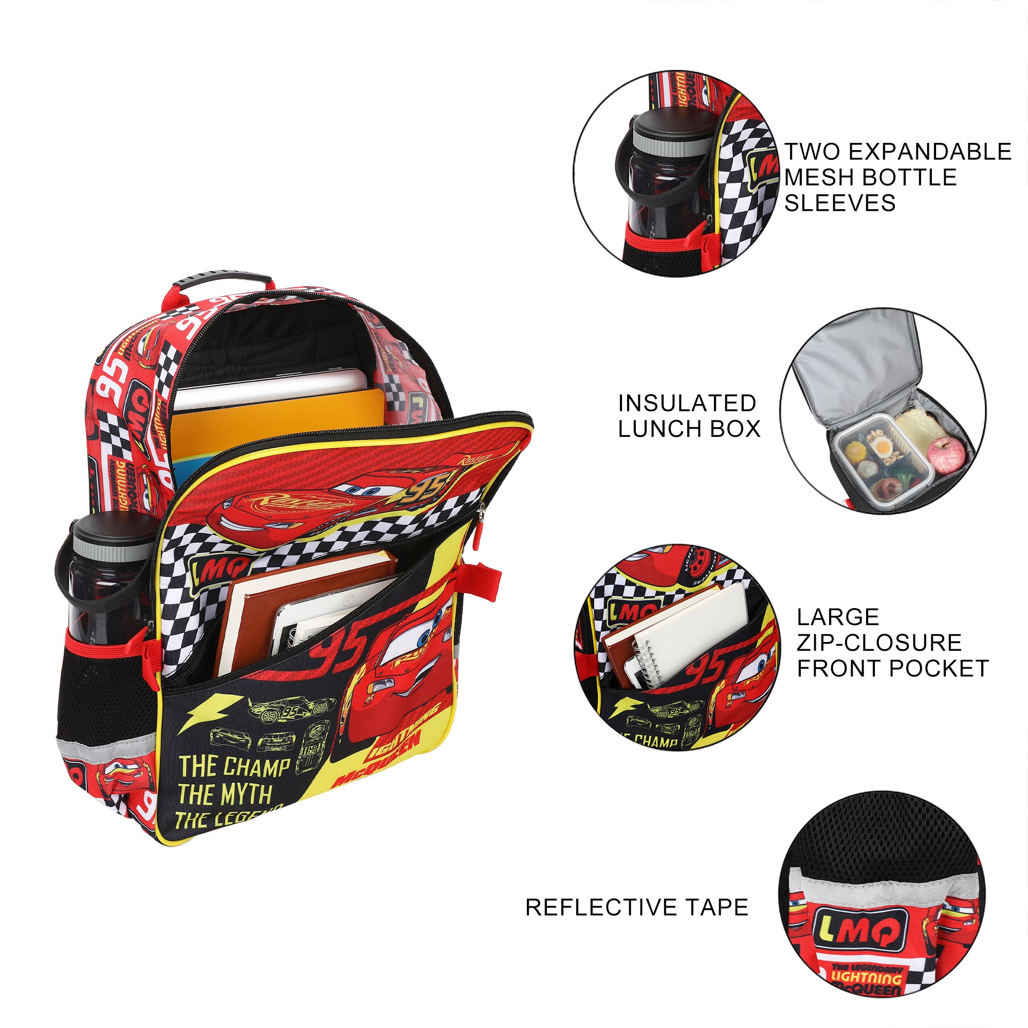 Disney's Cars Lightning McQueen 5-Piece 16" Backpack And Lunch Set For School & Travel