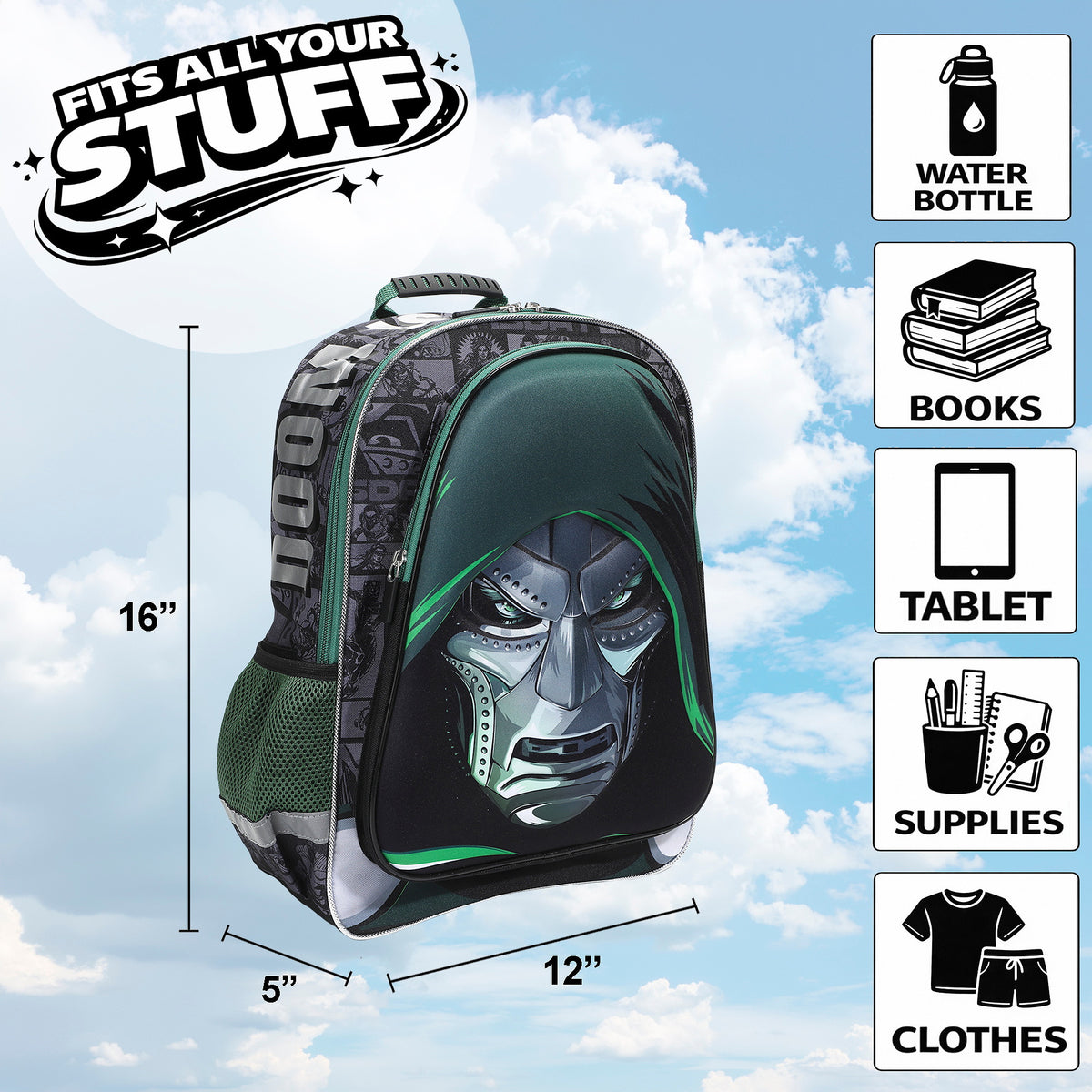 Avengers Doomsday Dr. Doom 16-Inch Backpack for Kids