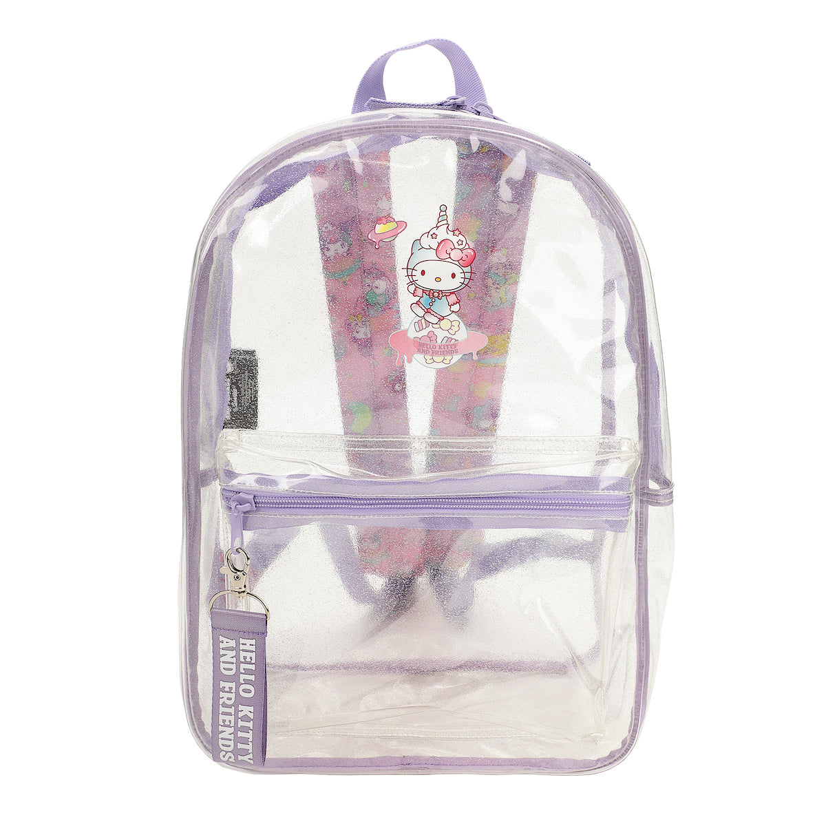 Hello Kitty & Friends Character Print 16.5" Clear Glitter Backpack