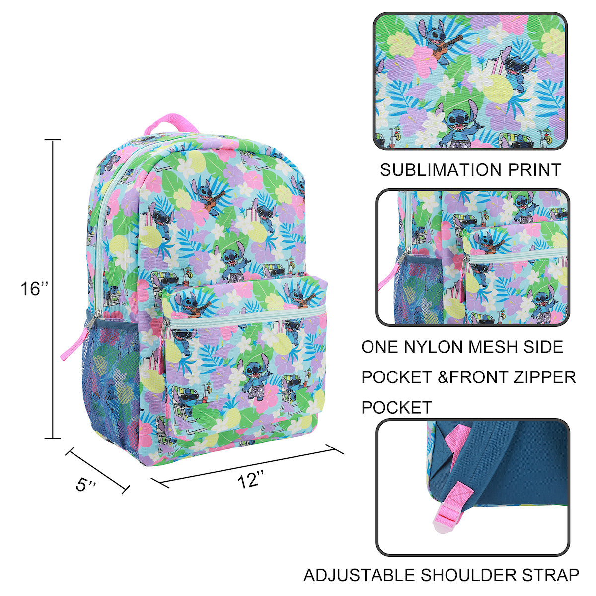 Disney Stitch All-Over Character Print 16" Backpack