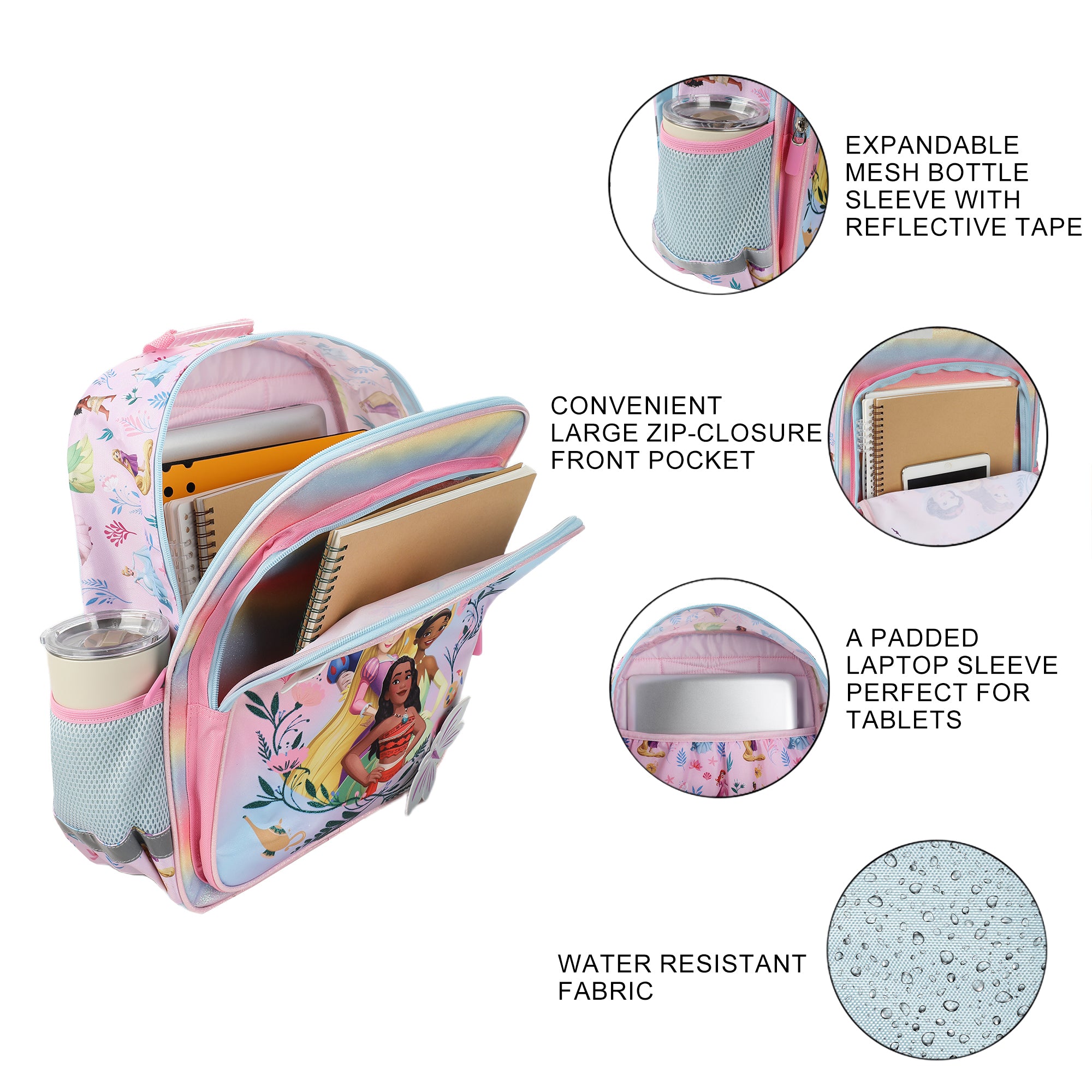 Disney Princesses 16" Kid's Backpack For School And Travel