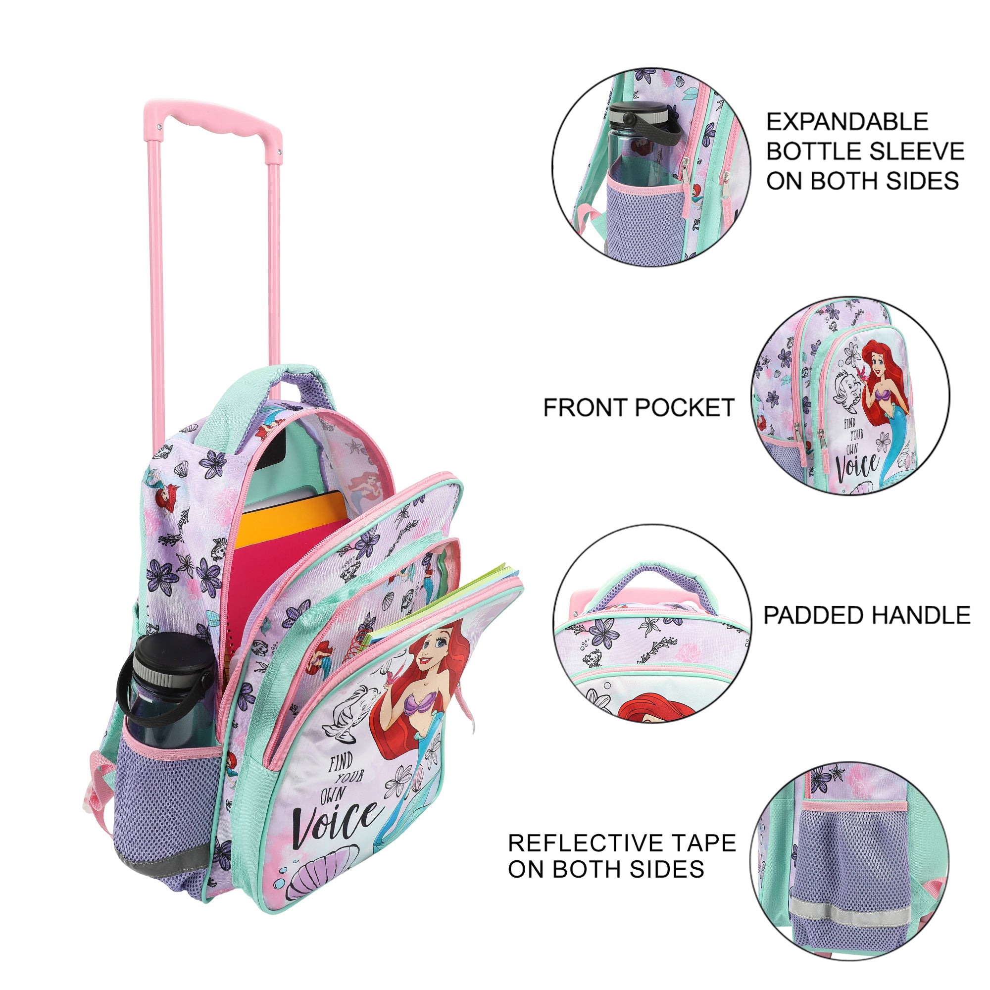 The Little Mermaid Ariel Find Your Voice 16" Rolling Travel Backpack