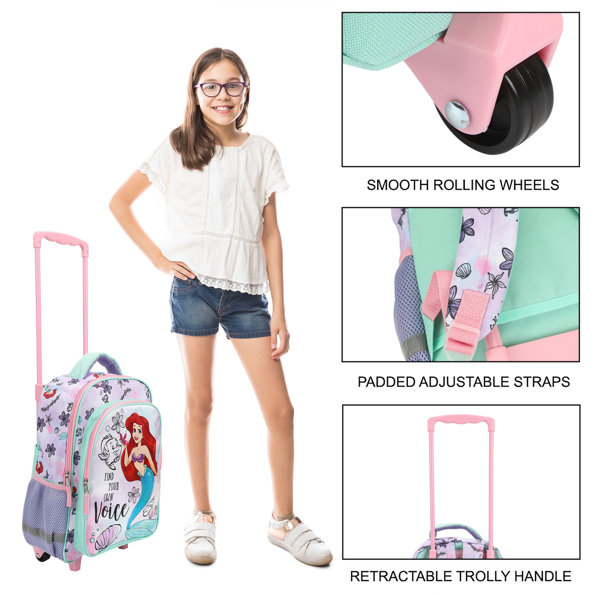 The Little Mermaid Ariel Find Your Voice 16" Rolling Travel Backpack