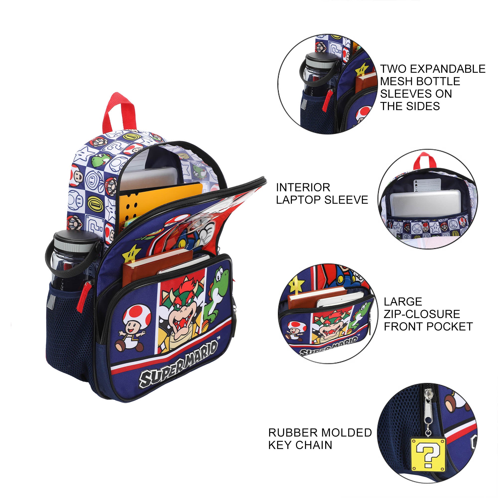 Super Mario Game Favorites 16” Backpack For School And Travel