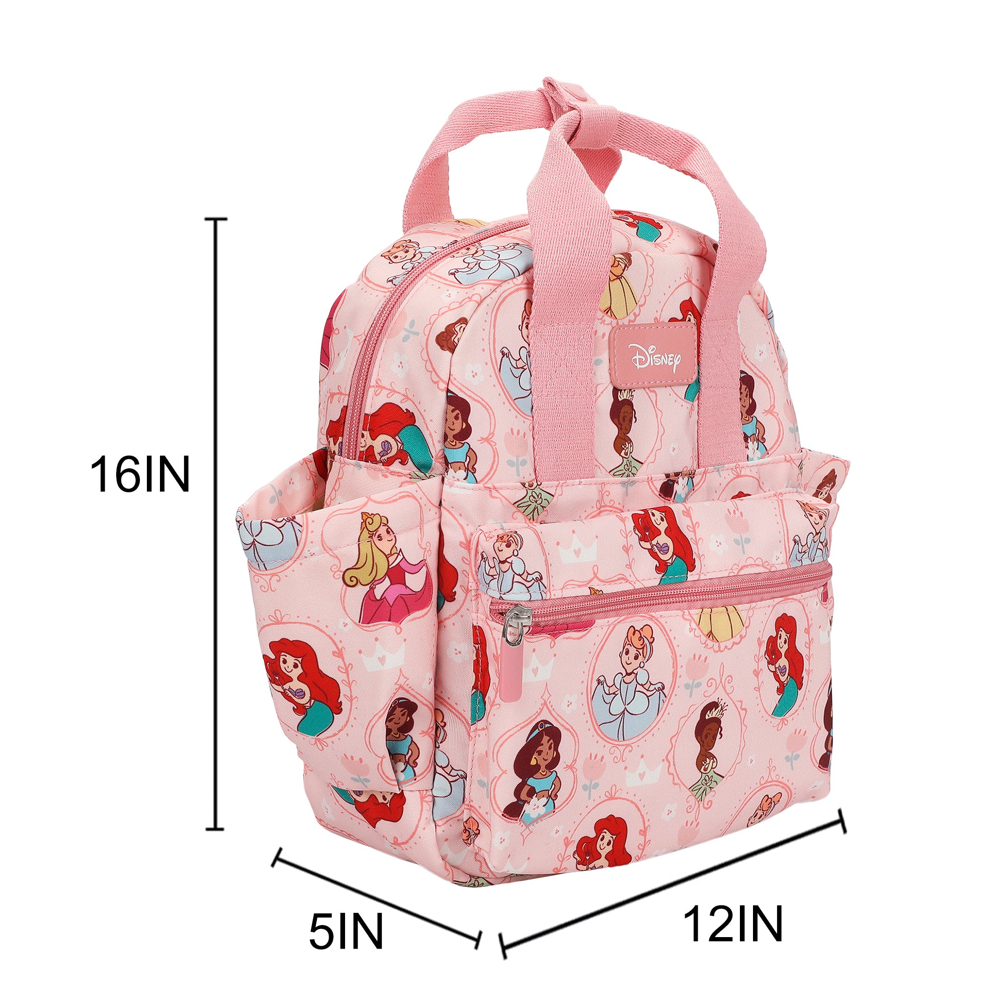 Disney Princesses All-Over Print 16” Toddler Backpack For Preschool, Daycare, And Travel