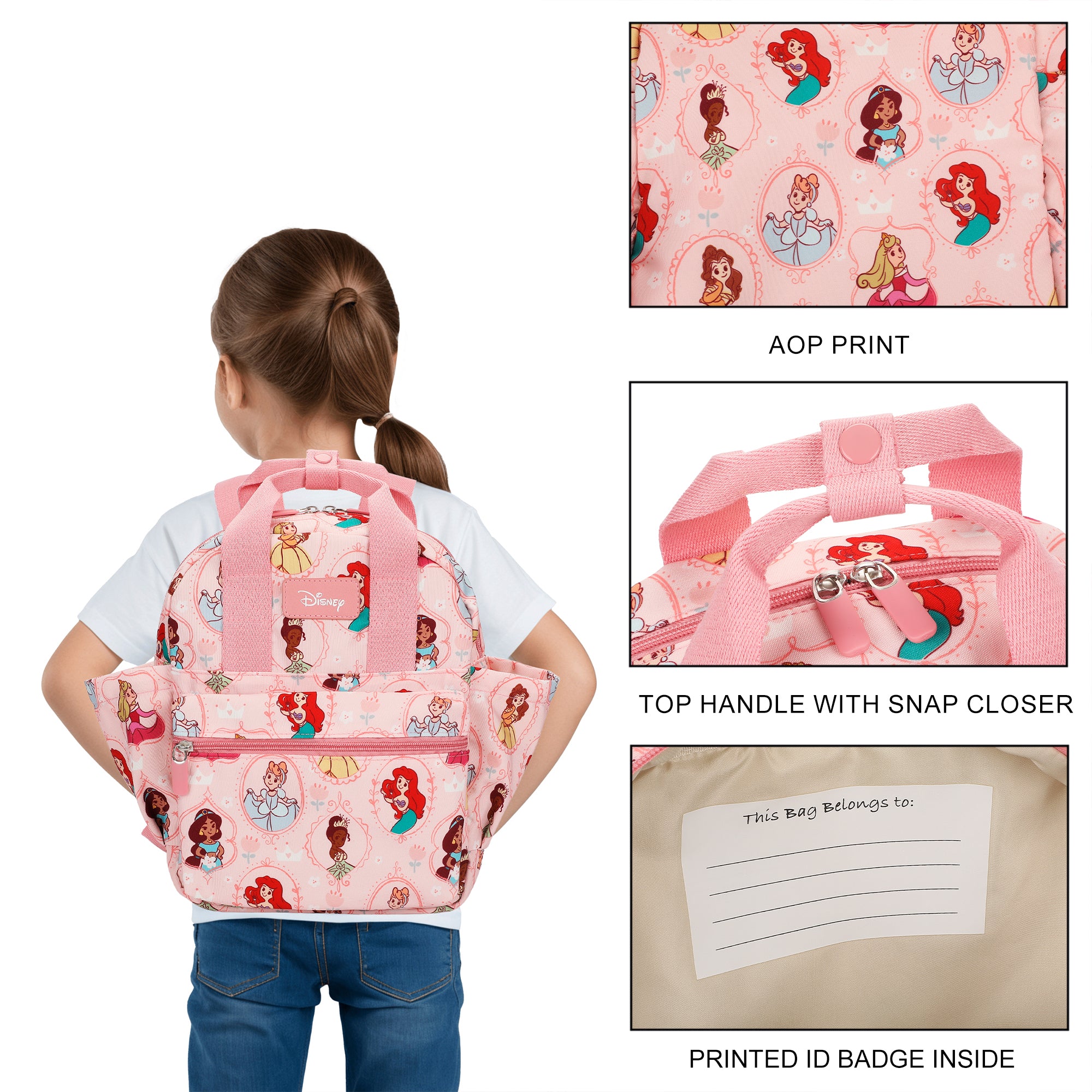 Disney Princesses All-Over Print 16” Toddler Backpack For Preschool, Daycare, And Travel