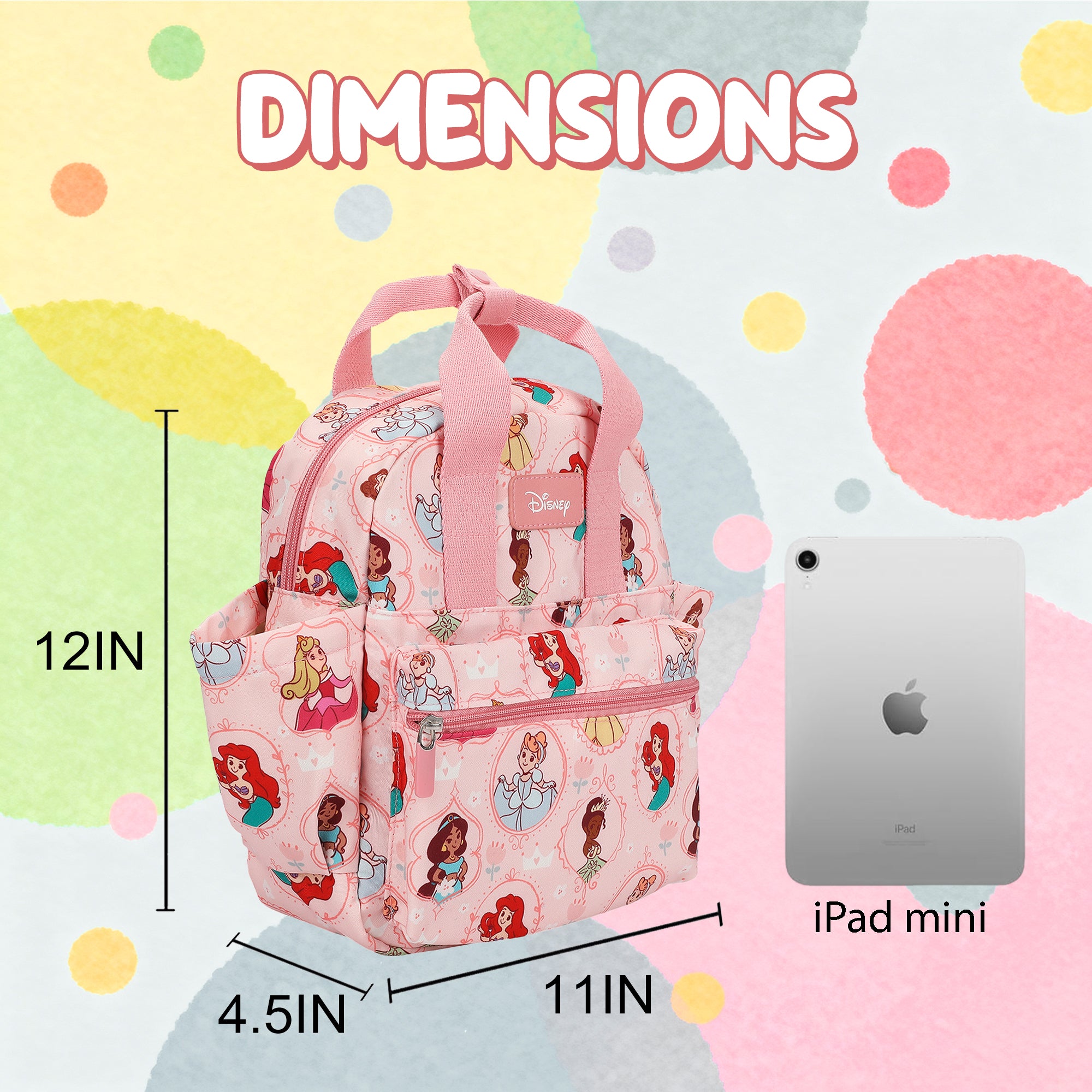 Disney Princesses All-Over Print 12" Toddler Backpack For Preschool, Daycare, And Travel