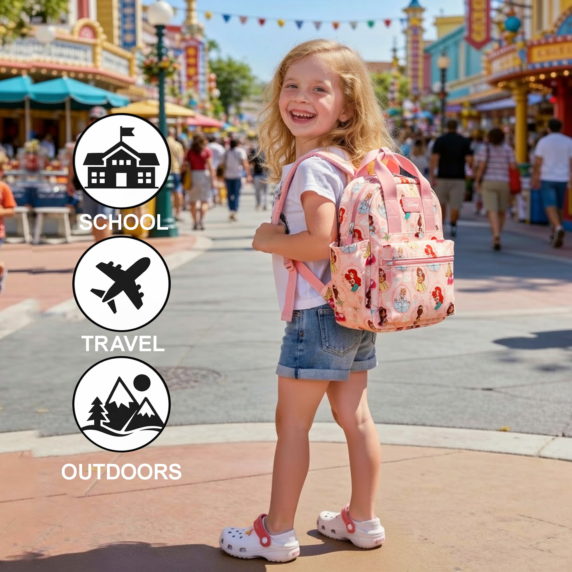 Disney Princesses All-Over Print 12" Toddler Backpack For Preschool, Daycare, And Travel