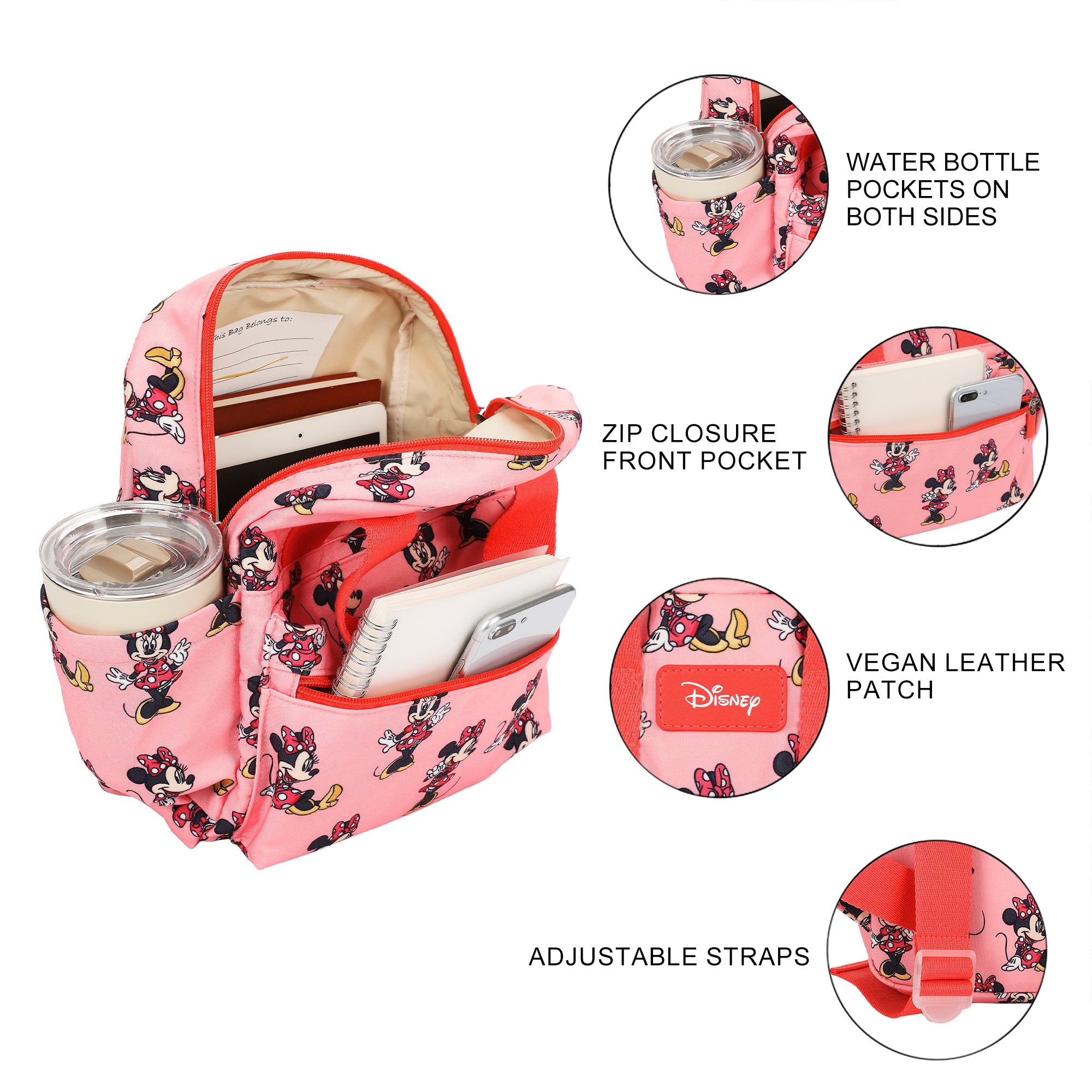 Minnie Mouse Classic All-Over Print 16” Toddler Backpack For Preschool, Daycare, And Travel