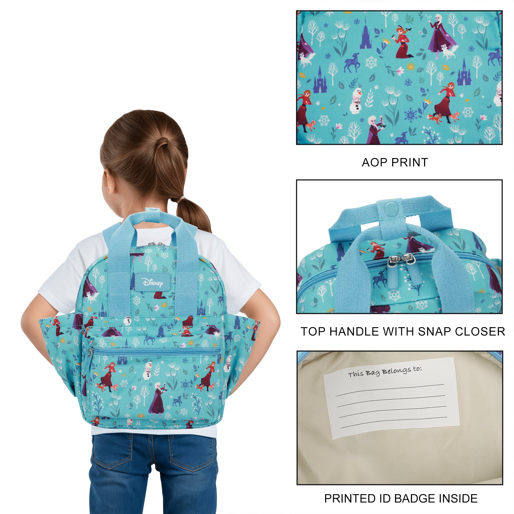 Frozen Elsa, Anna, And Olaf All-Over Print 16” Toddler Backpack For Preschool, Daycare, And Travel