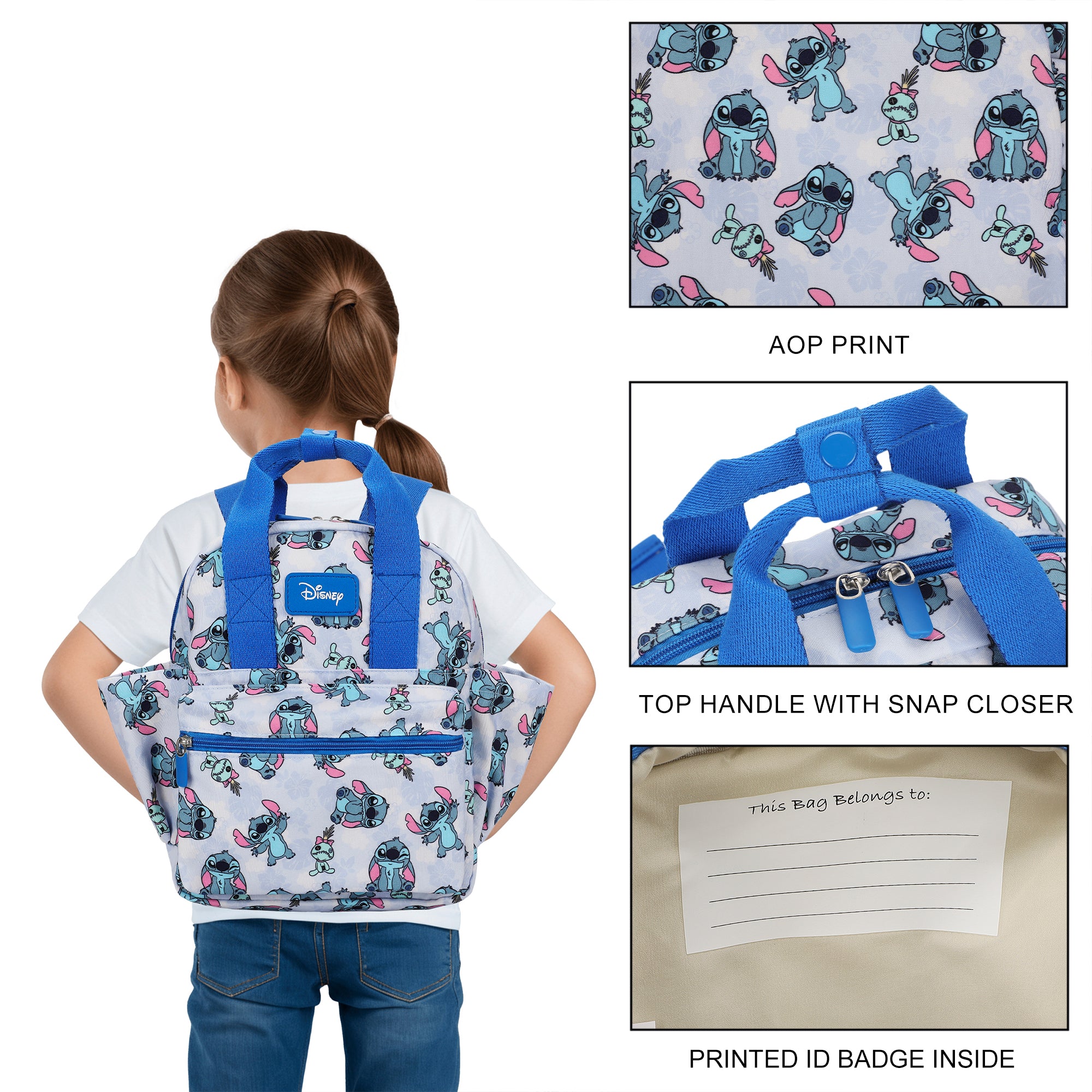 Lilo & Stitch Adorable Stitch All-Over Print 16” Toddler Backpack For Preschool, Daycare, And Travel