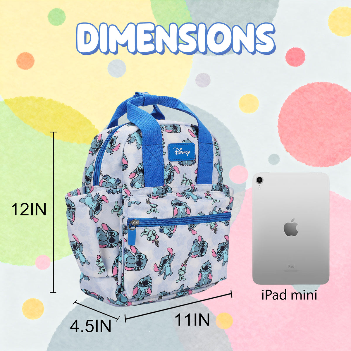 Lilo & Stitch Adorable Stitch All-Over Print 12" Toddler Backpack For Preschool, Daycare, And Travel