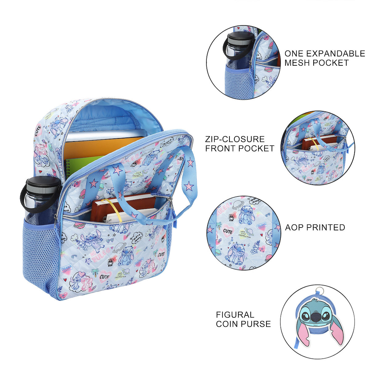 Lilo & Stitch Cute Stickers Youth 16” Backpack
