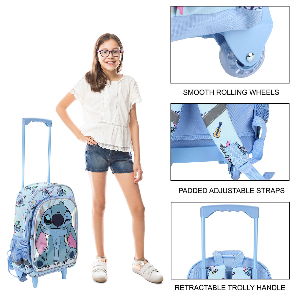Lilo & Stitch Winking Stitch 16" Rolling Backpack for School and Travel