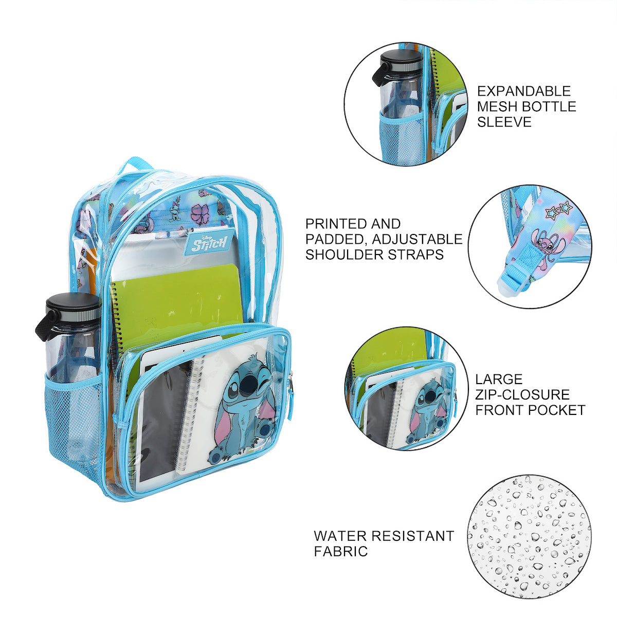 Disney Stitch Kids' Clear PVC 16" Backpack