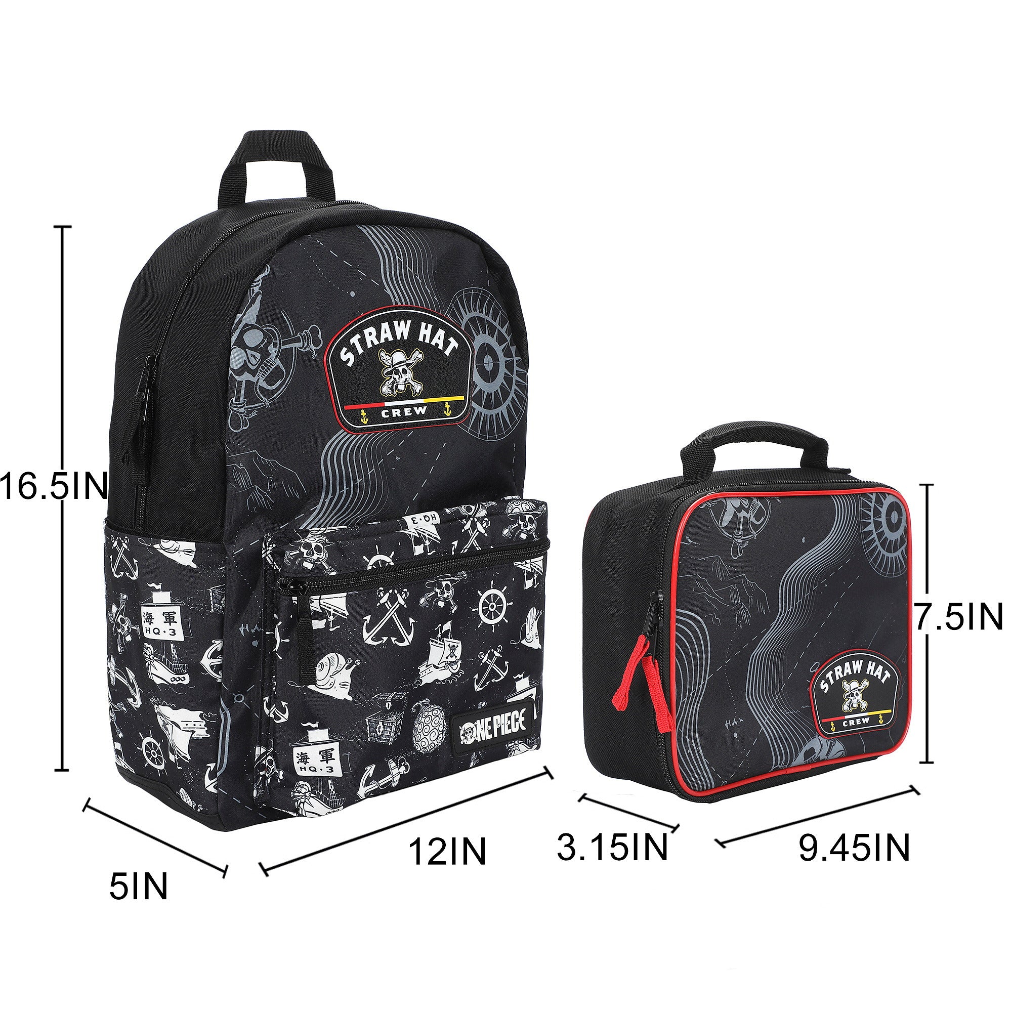 One Piece Live Action 2-Pc Set 16.5" Backpack and Lunch Bag for Travel Adventure