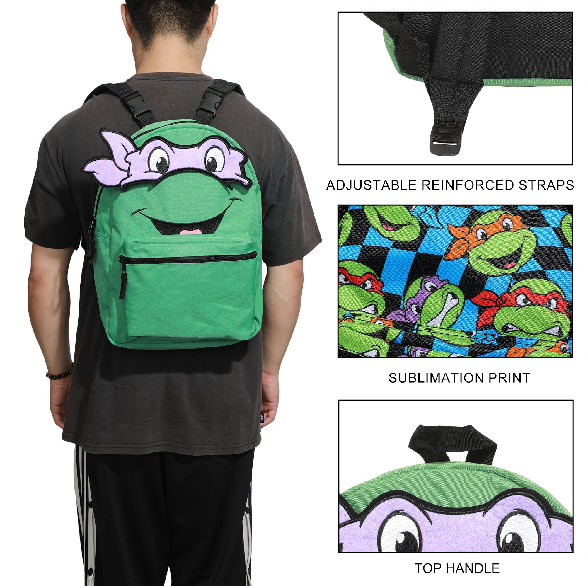 TMNT Ninja Turtles Interchangeable Characters Adult 16.5" Reversible Backpack