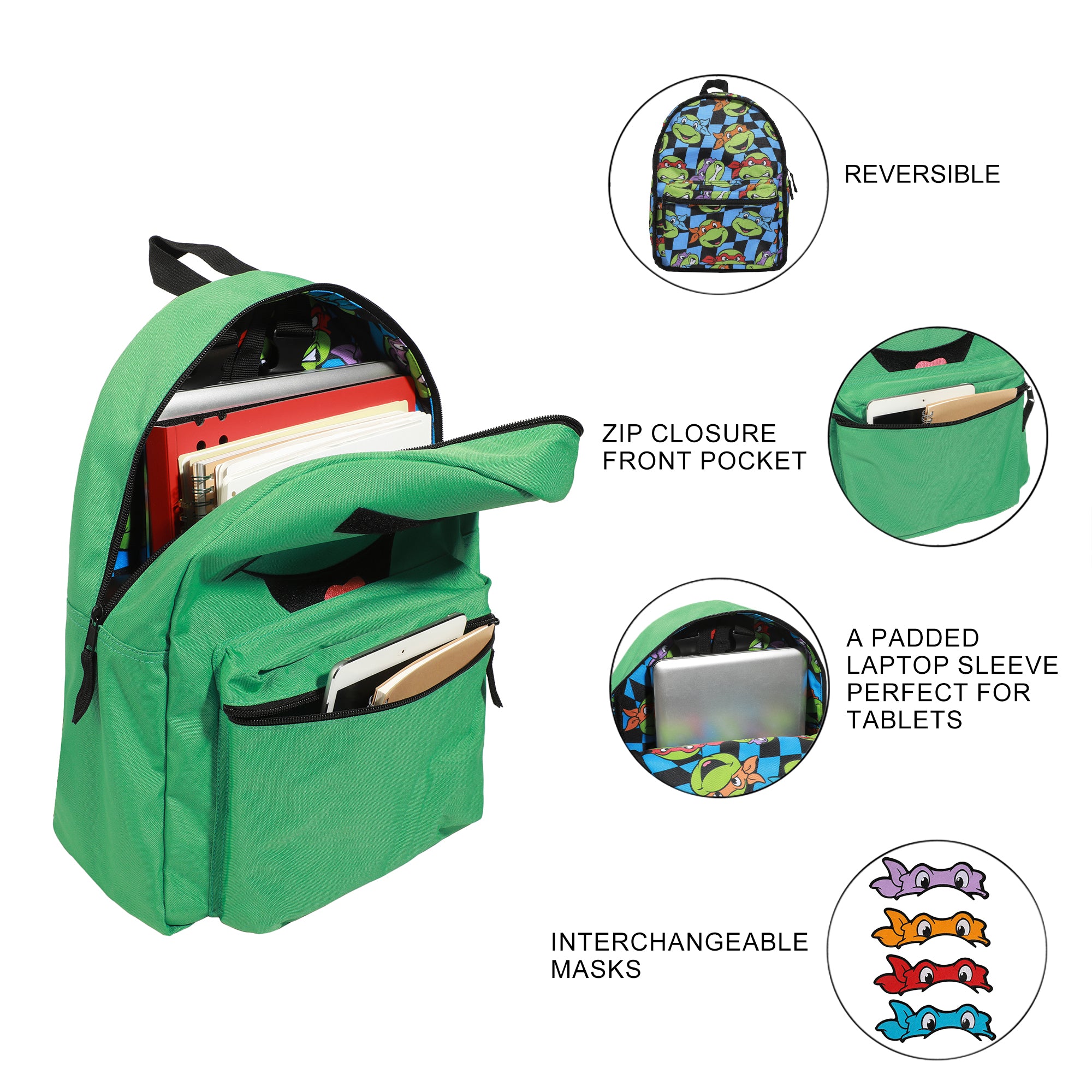 TMNT Ninja Turtles Interchangeable Characters Adult 16.5" Reversible Backpack