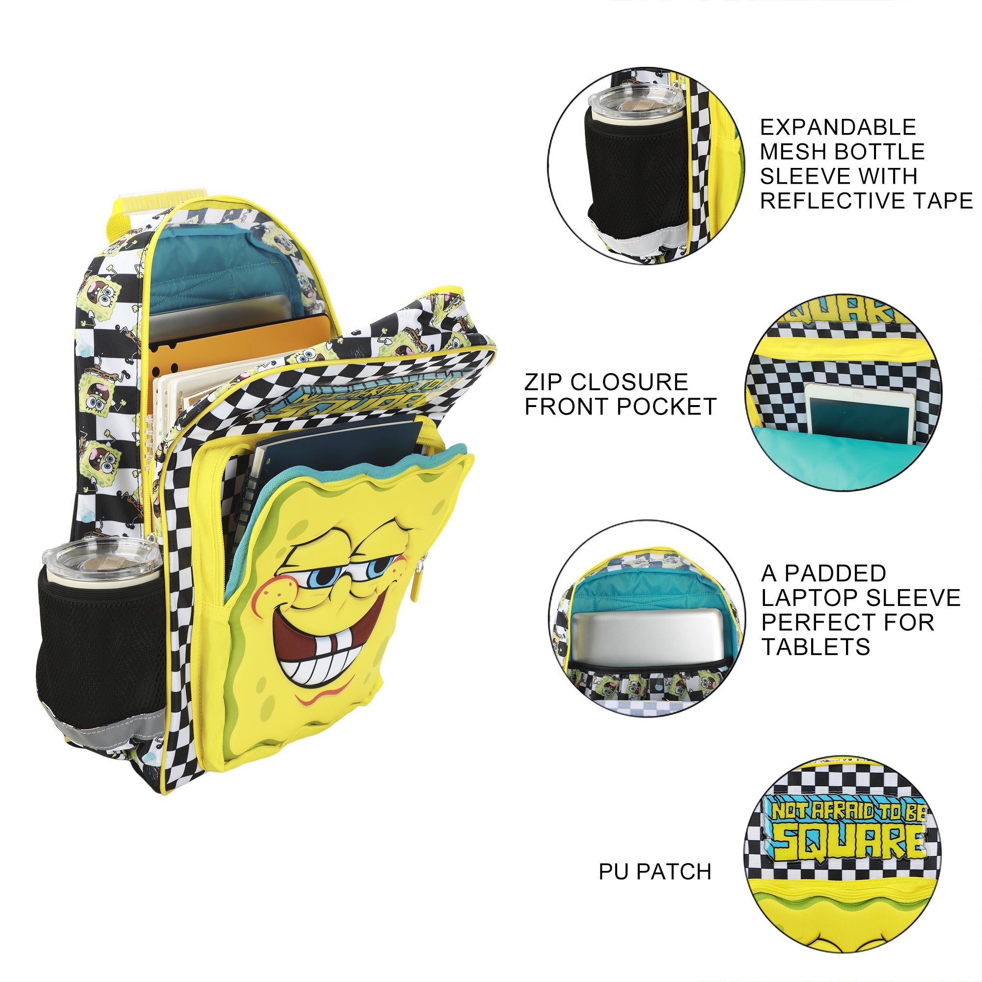 SpongeBob SquarePants "Not Afraid To Be Square" 16" Kid's Backpack For School And Travel