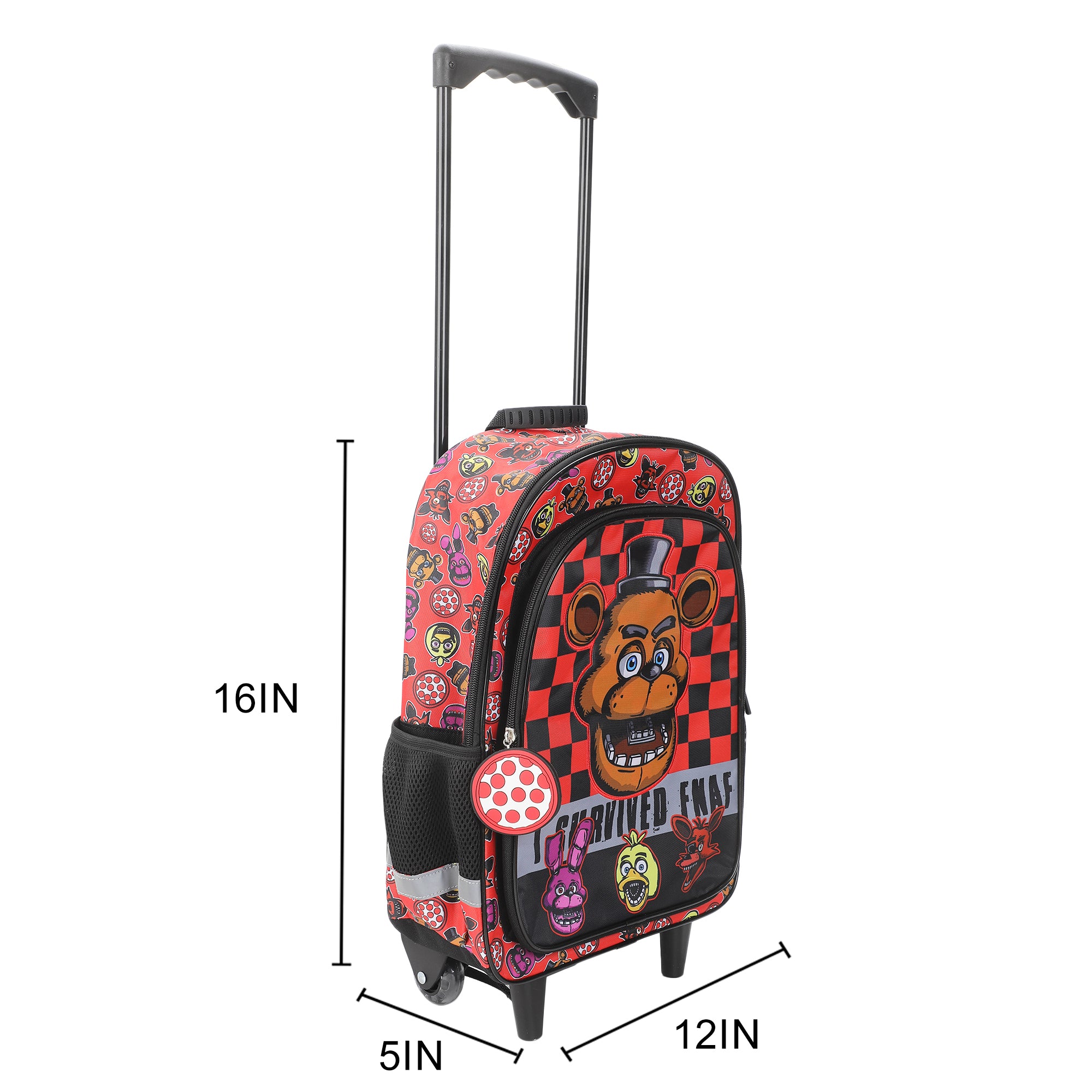Five Nights at Freddy's 16" Rolling Travel Backpack With Wheels And Pizza Keychain