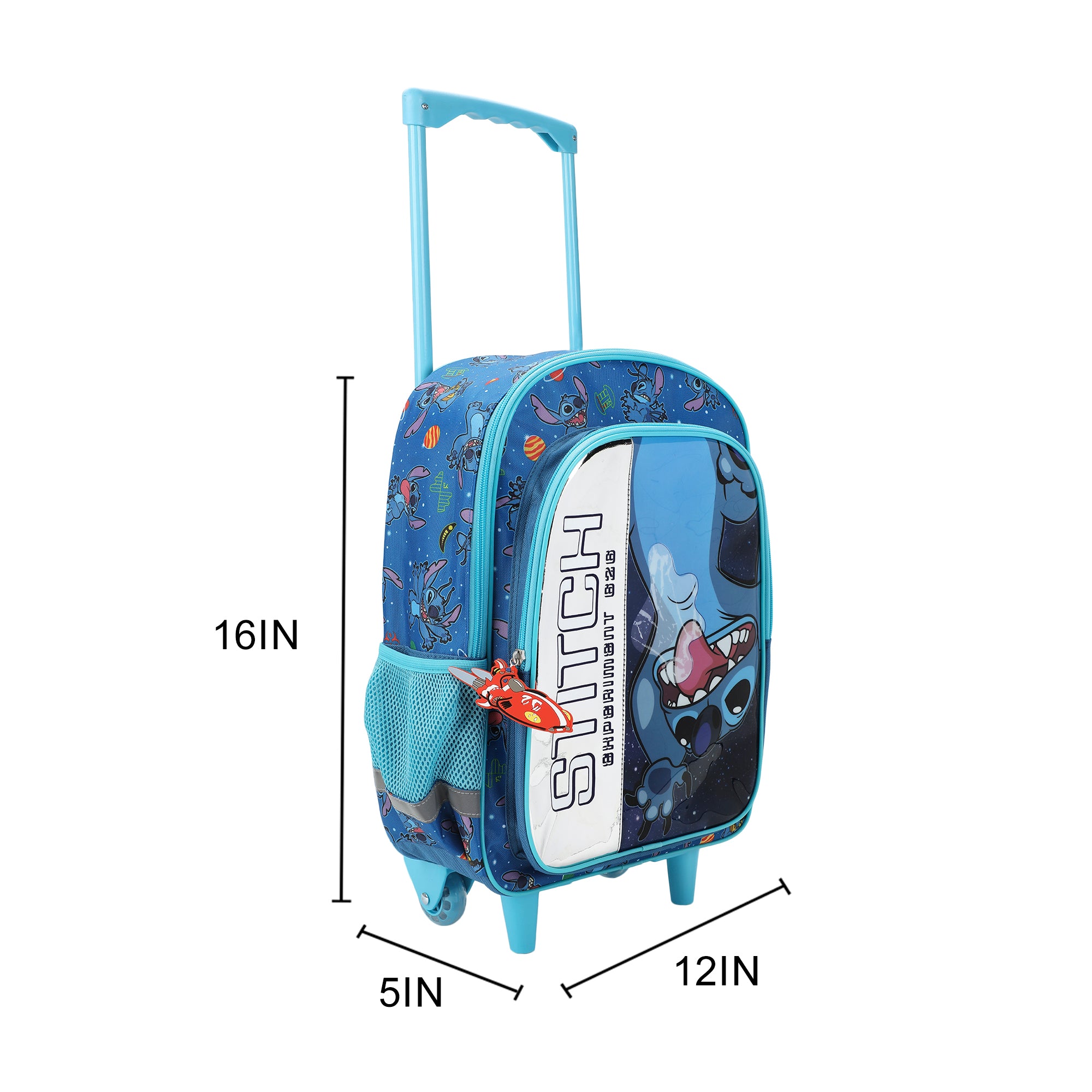 Disney's Stitch 16" Rolling Travel Backpack With Wheels And A Keychain