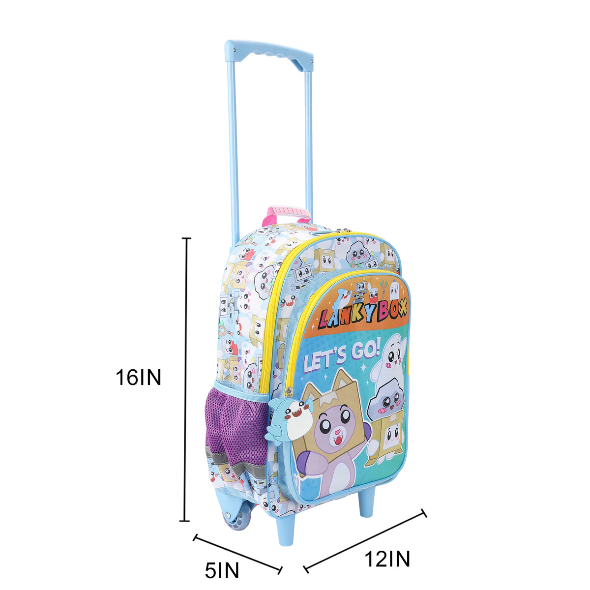 Lanky Box "Let's Go!" 16" Rolling Travel Backpack With Wheels And A Keychain