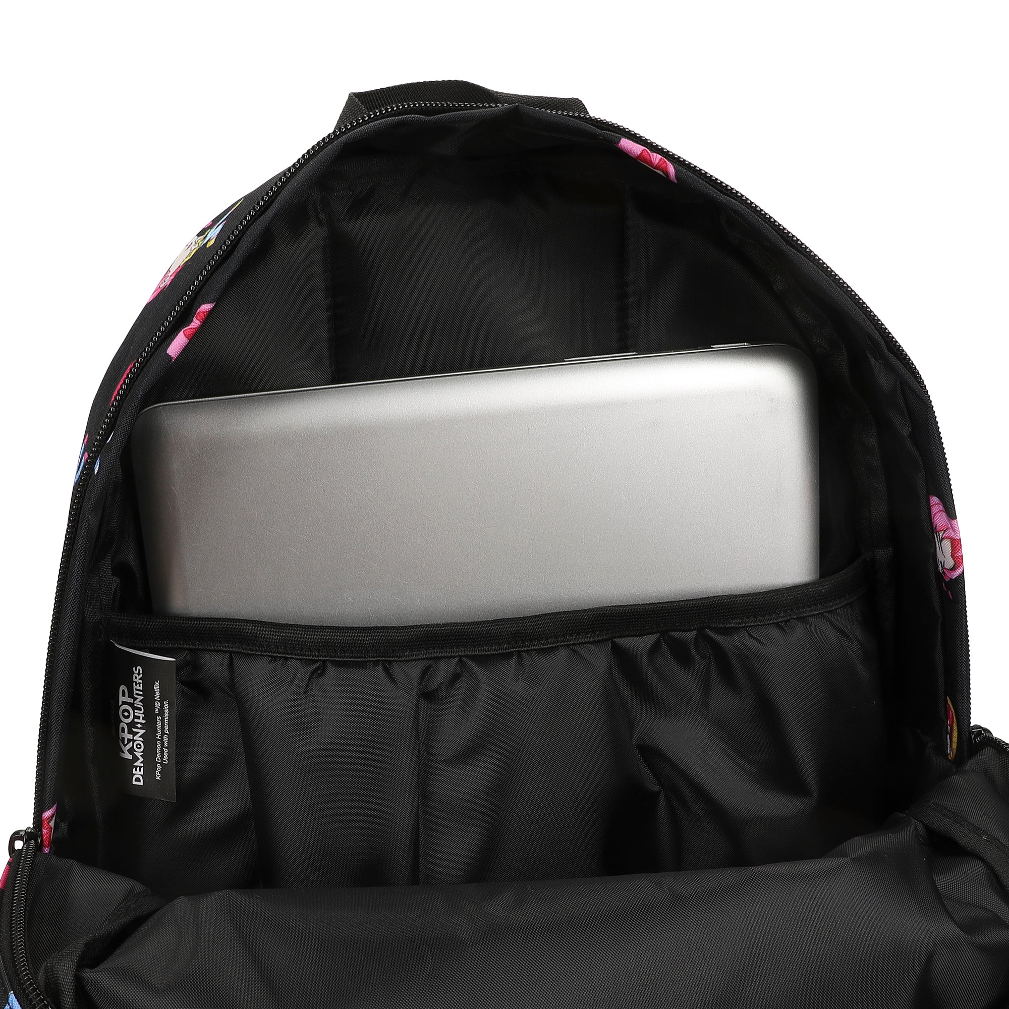 KPop Demon Hunters Chibi Saja Boys All-Over Print 16.5” Black Quick Turn Backpack