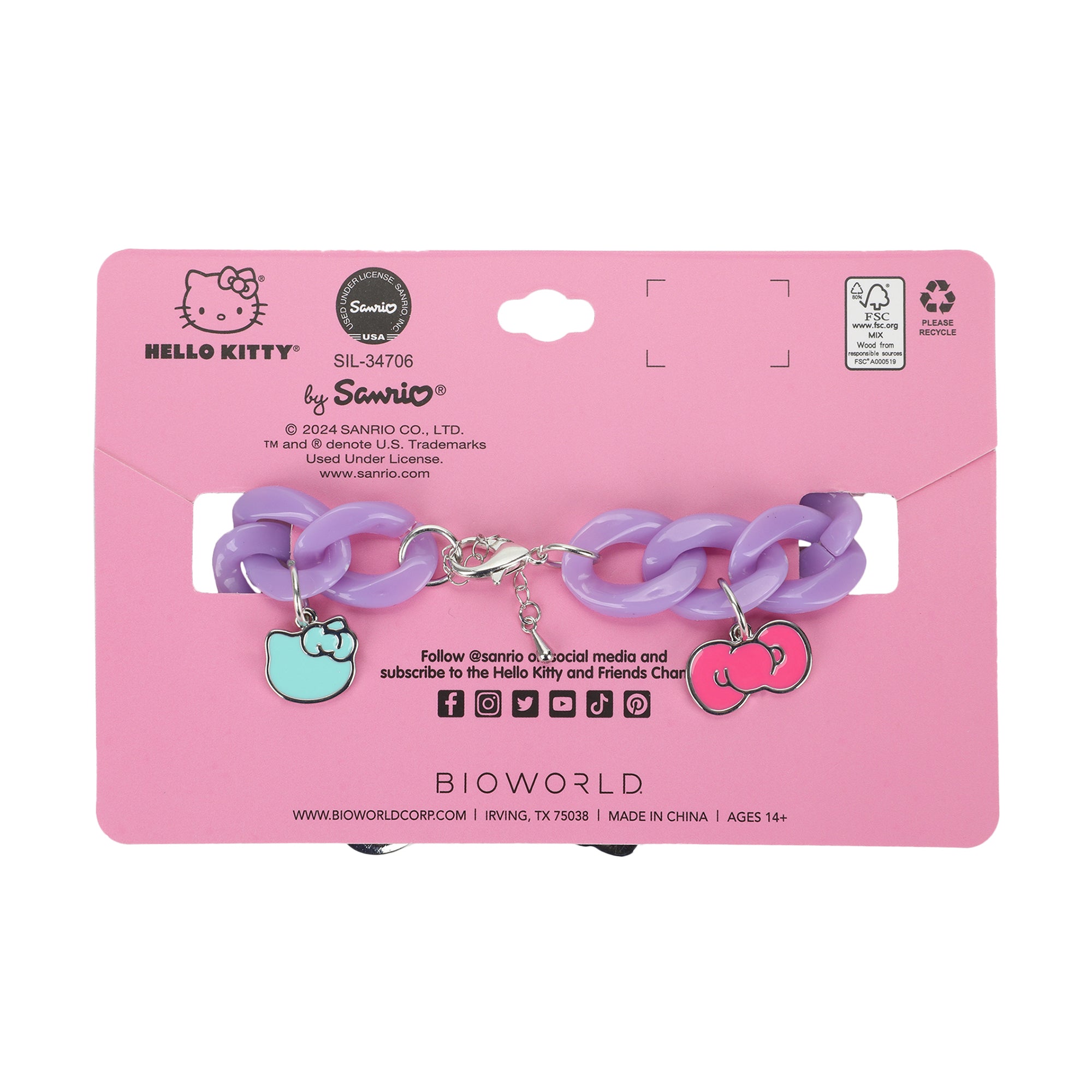 Hello Kitty & Friends Purple Bracelet With Character & Bow Charms